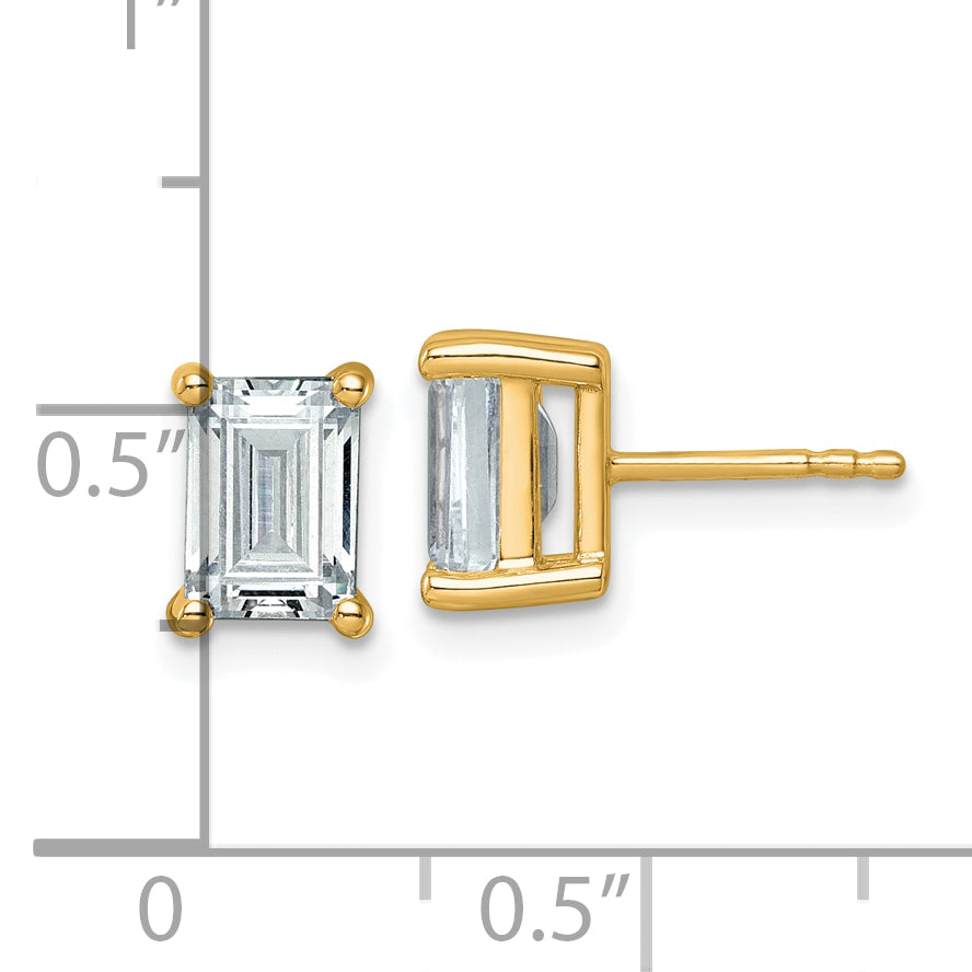 14K Yellow Gold 3 ct Certified Lab-Created Diamond VS+ F+, Octagon / Emerald-Cut 4-Prong Stud Earrings