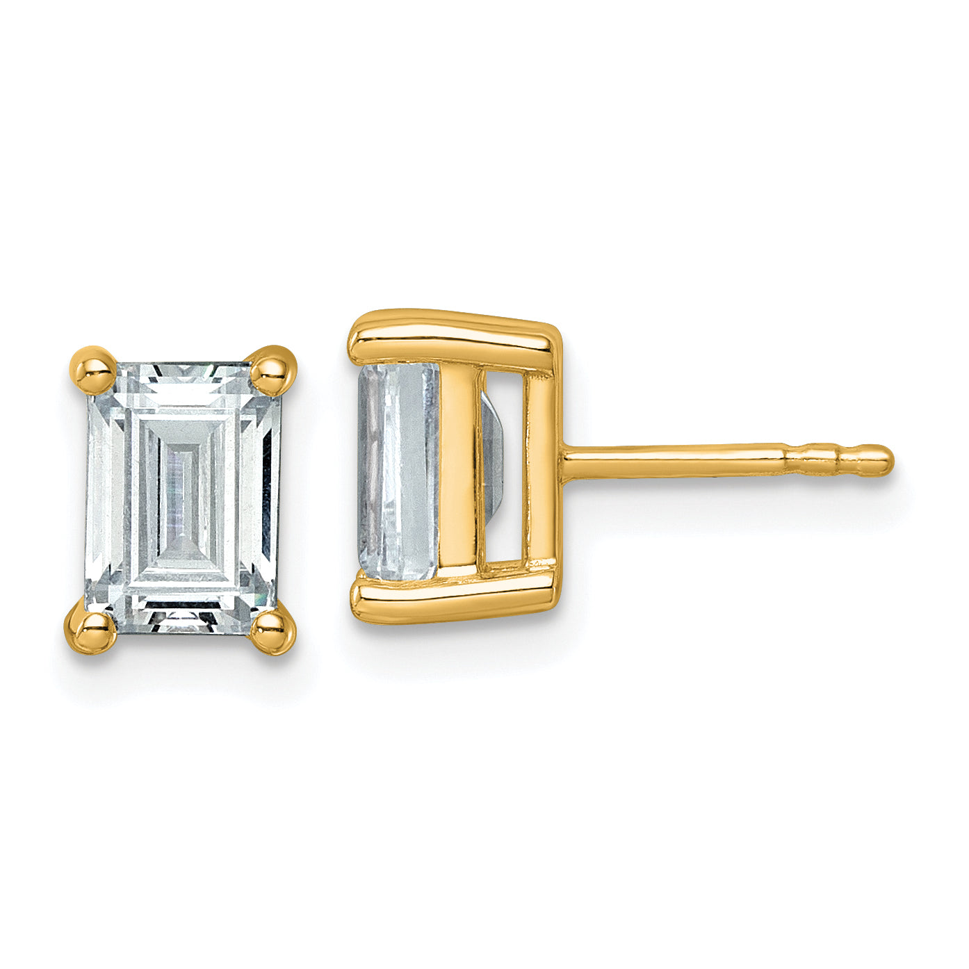 14K Yellow Gold 3 ct Certified Lab-Created Diamond VS/SI+ G+, Octagon / Emerald-Cut 4-Prong Stud Earrings