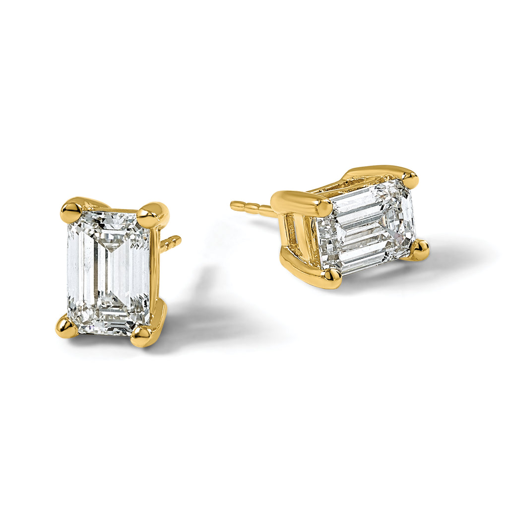 14K Yellow Gold 4 ct Certified Lab-Created Diamond VS/SI+ G+, Octagon / Emerald-Cut 4-Prong Stud Earrings