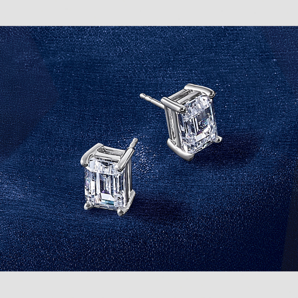 14K White Gold 6 ct Lab-Created Diamond VS+ F+, Octagon / Emerald-Cut 4-Prong Stud Earrings