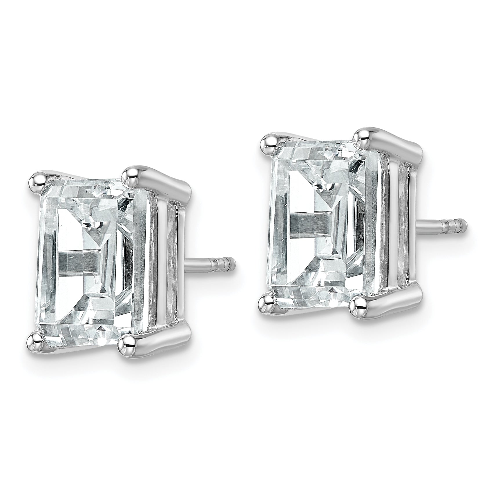 14K White Gold 6 ct Certified Lab-Created Diamond VS+ F+, Octagon / Emerald-Cut 4-Prong Stud Earrings