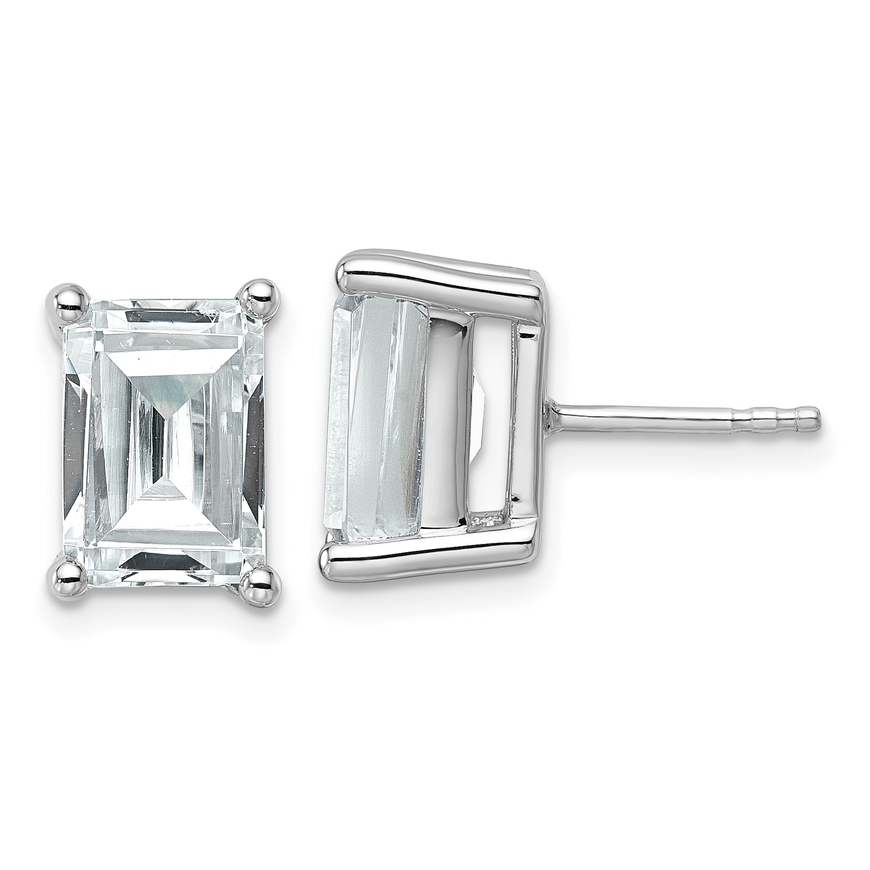 14K White Gold 6 ct Certified Lab-Created Diamond VS+ F+, Octagon / Emerald-Cut 4-Prong Stud Earrings