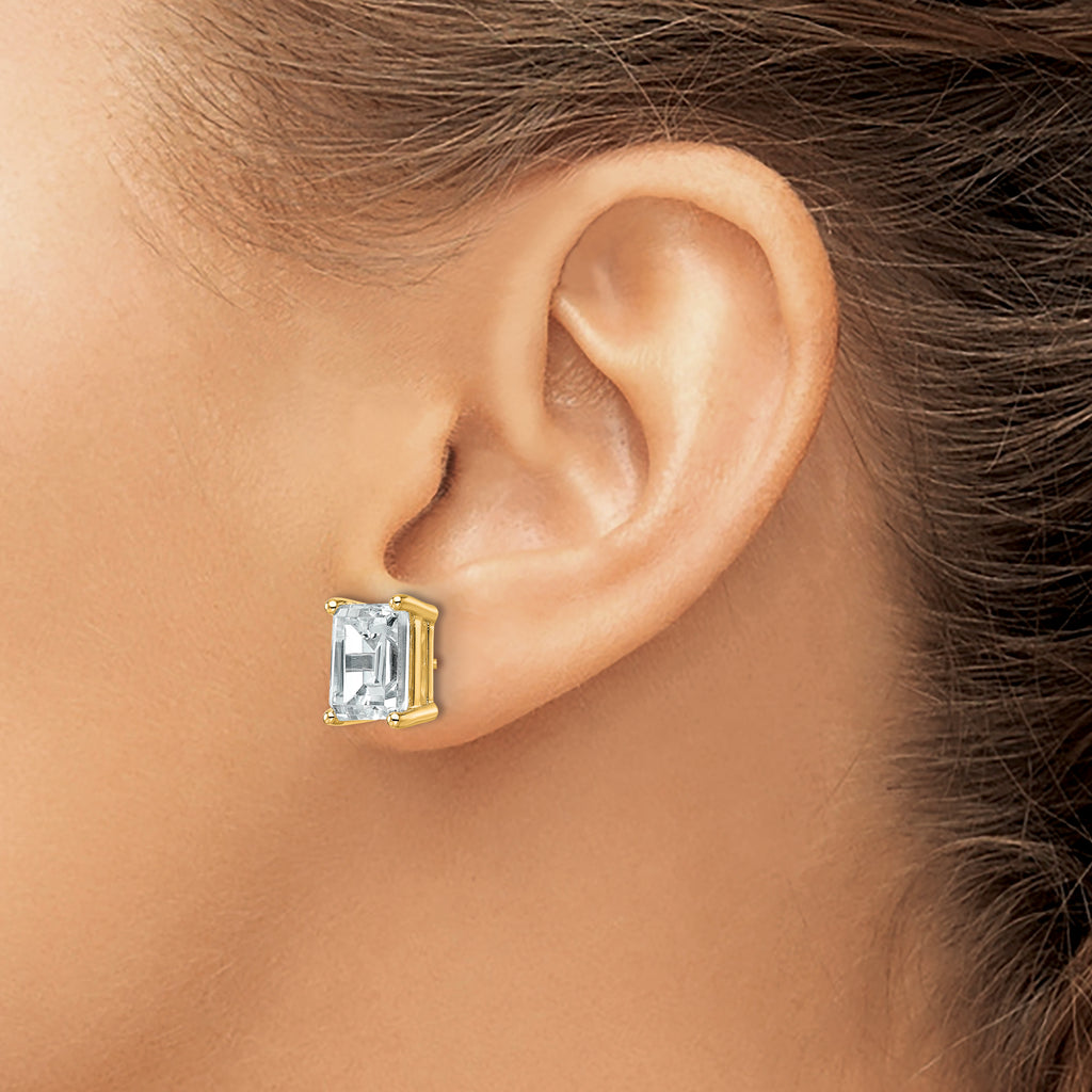 14K Yellow Gold 6 ct Certified Lab-Created Diamond VS/SI+ G+, Octagon / Emerald-Cut 4-Prong Stud Earrings