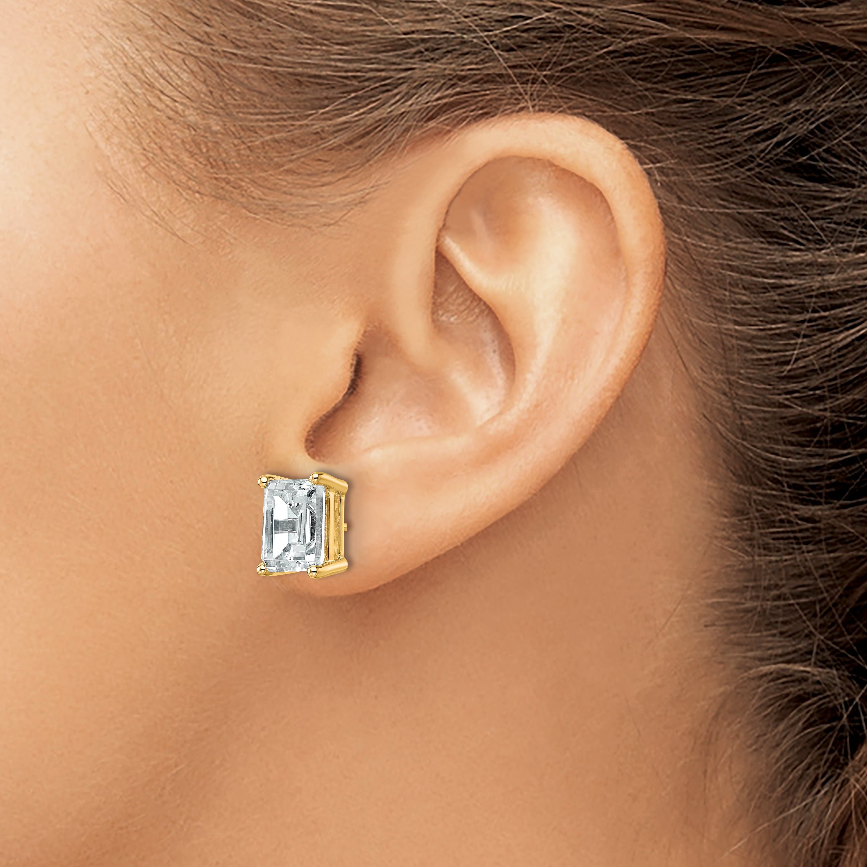14K Yellow Gold 6 ct Lab-Created Diamond VS/SI+ G+, Octagon / Emerald-Cut 4-Prong Stud Earrings