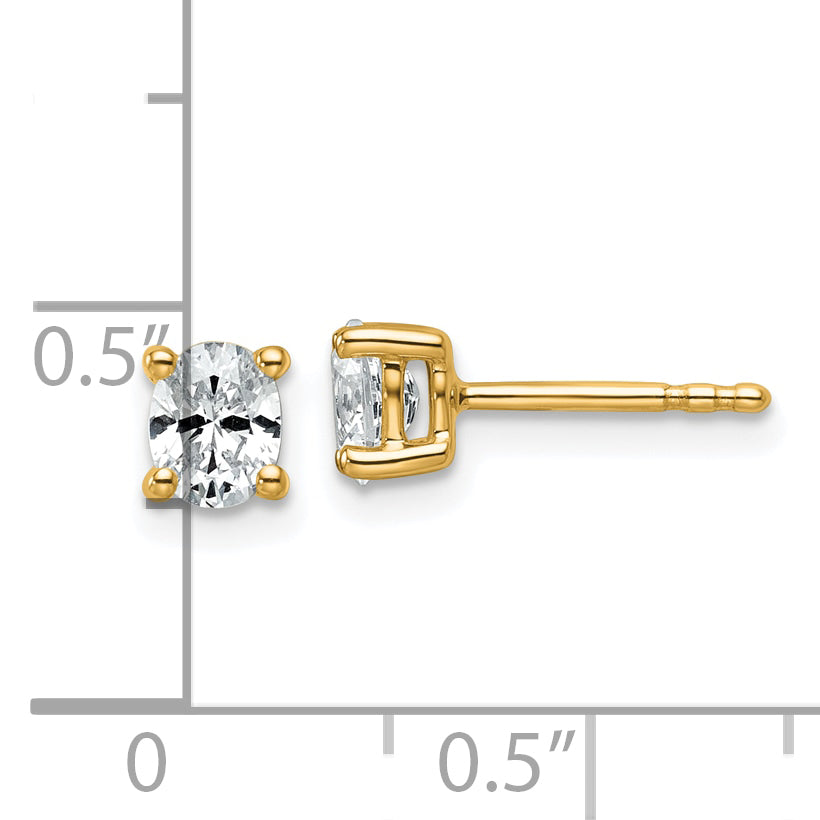 14K Yellow Gold 1/2 ct Certified Lab-Created Diamond VS+ F+, Oval-Cut 4-Prong Stud Earrings