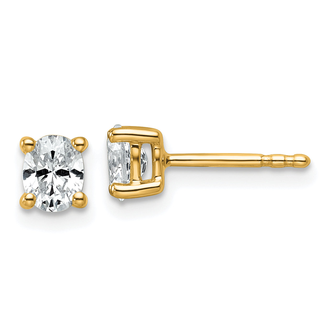 14K Yellow Gold 1/2 ct Certified Lab-Created Diamond VS+ F+, Oval-Cut 4-Prong Stud Earrings