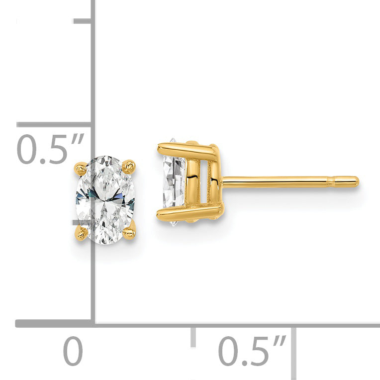 14K Yellow Gold 5/8 ct Lab-Created Diamond VS/SI+ G+, Oval-Cut 4-Prong Stud Earrings