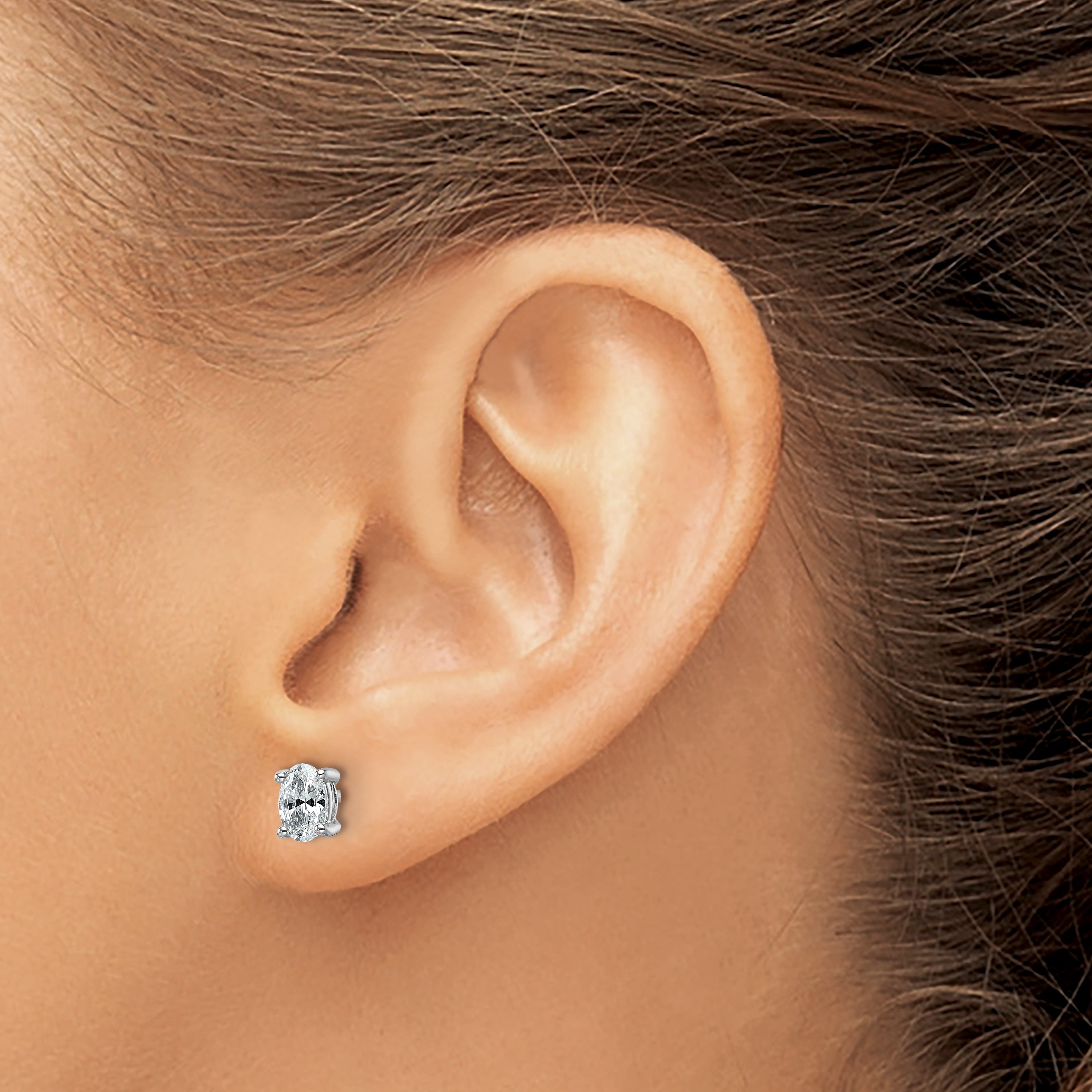 14K White Gold 3/4 ct Lab-Created Diamond VS/SI+ G+, Oval-Cut 4-Prong Stud Earrings