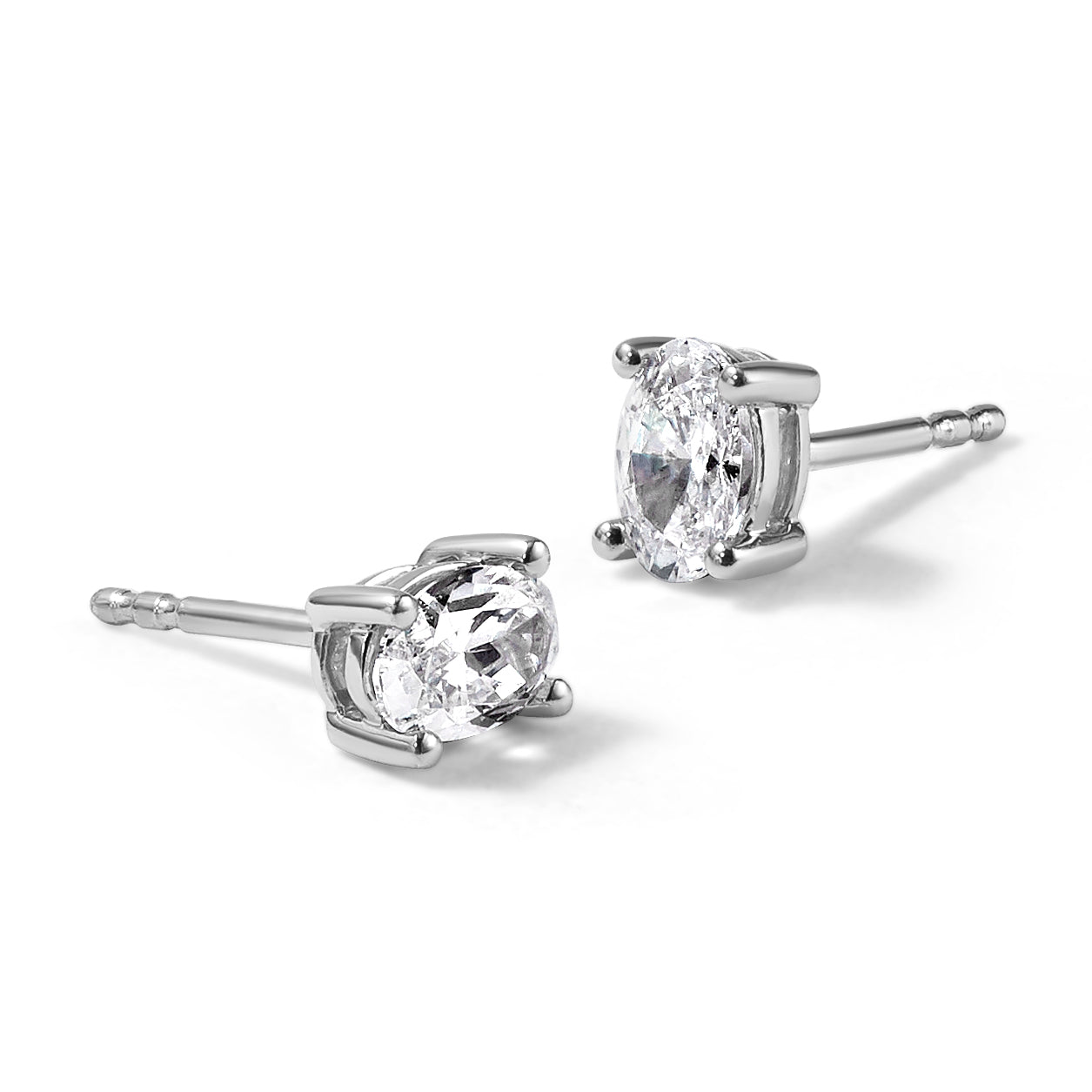 14K White Gold 3/4 ct Certified Lab-Created Diamond VS/SI+ G+, Oval-Cut 4-Prong Stud Earrings