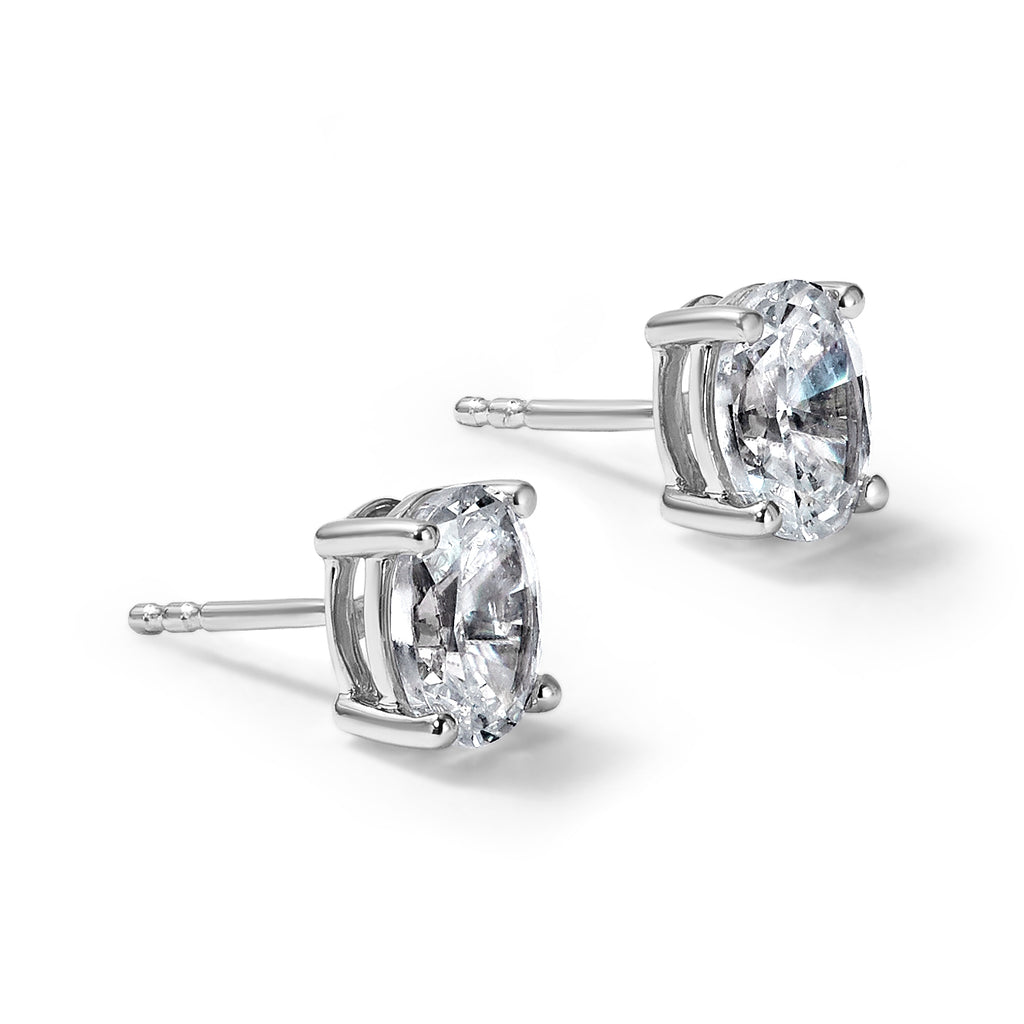 14K White Gold 3/4 ct Certified Lab-Created Diamond VS+ F+, Oval-Cut 4-Prong Stud Earrings