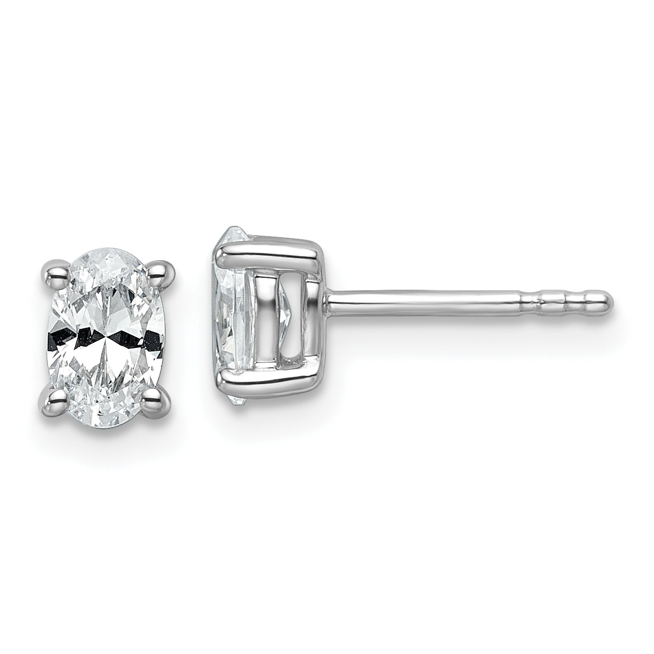 14K White Gold 3/4 ct Certified Lab-Created Diamond VS+ F+, Oval-Cut 4-Prong Stud Earrings Main image