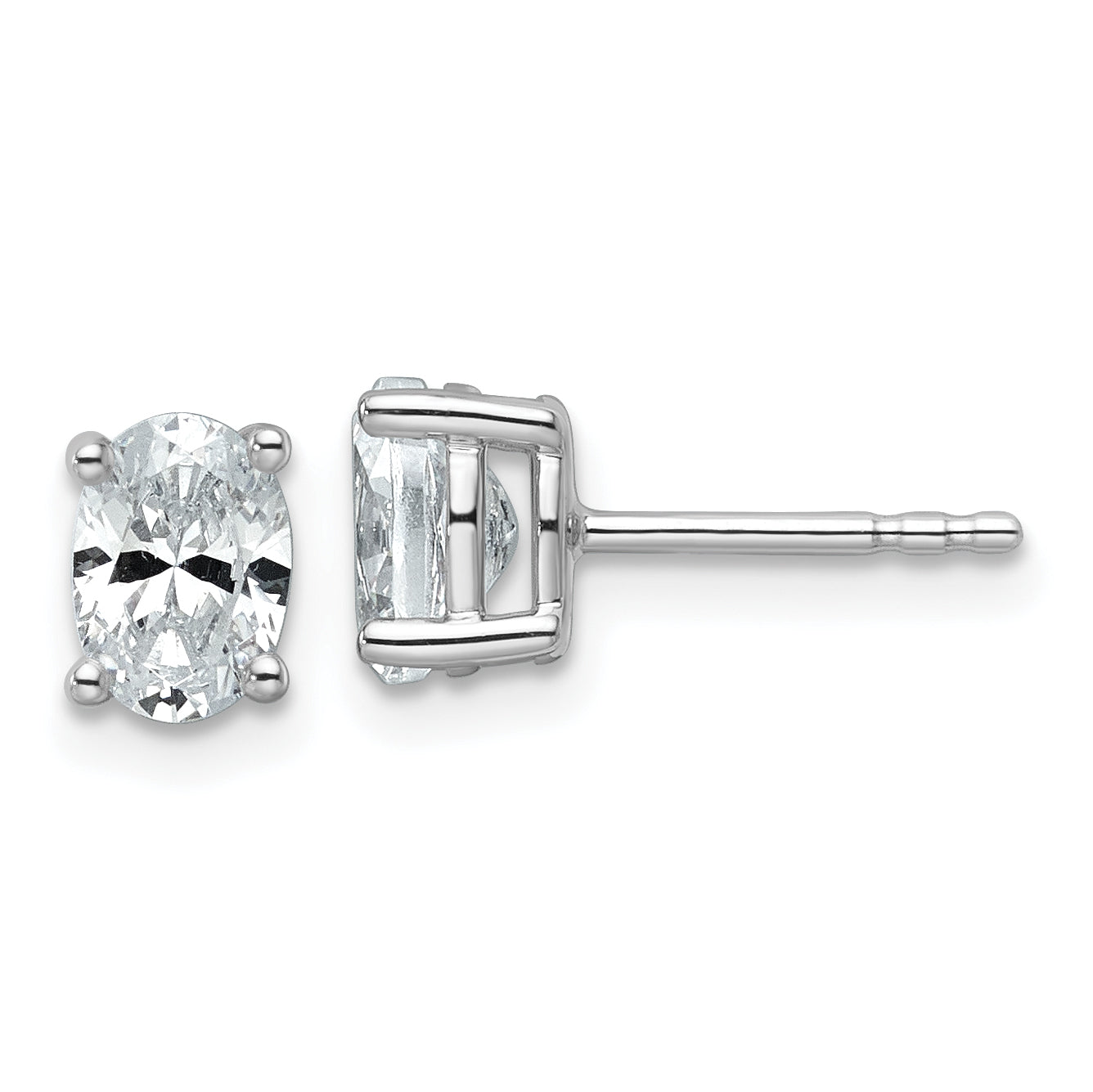 14K White Gold 1 ct Certified Lab-Created Diamond VS+ F+, Oval-Cut 4-Prong Stud Earrings