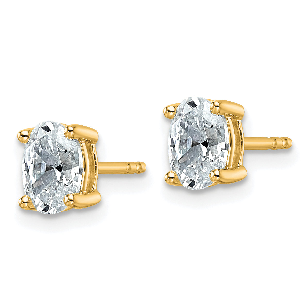 14K Yellow Gold 1 ct Certified Lab-Created Diamond VS+ F+, Oval-Cut 4-Prong Stud Earrings