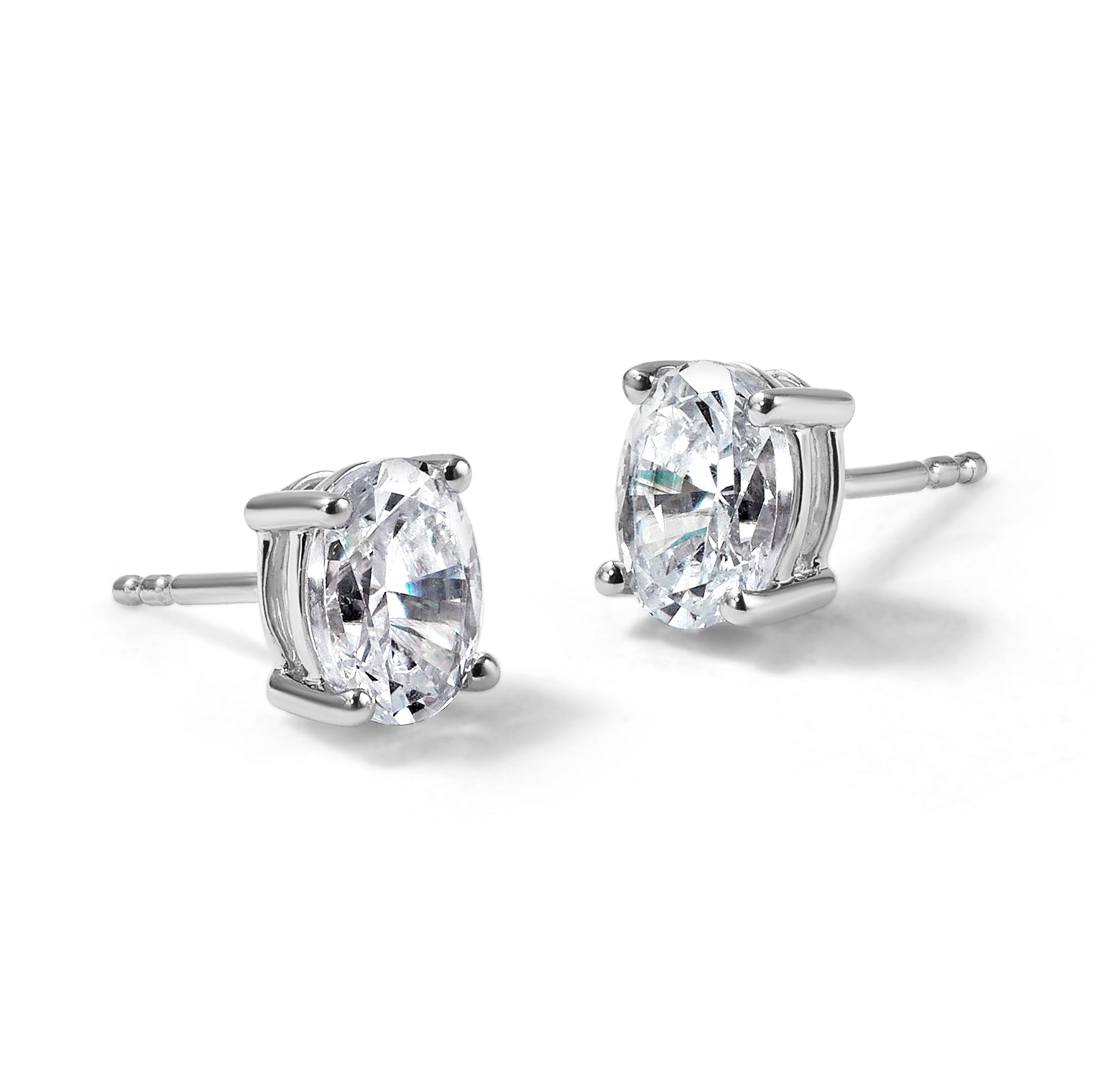 14K White Gold 1 1/2 ct Lab-Created Diamond VS+ F+, Oval-Cut 4-Prong Stud Earrings