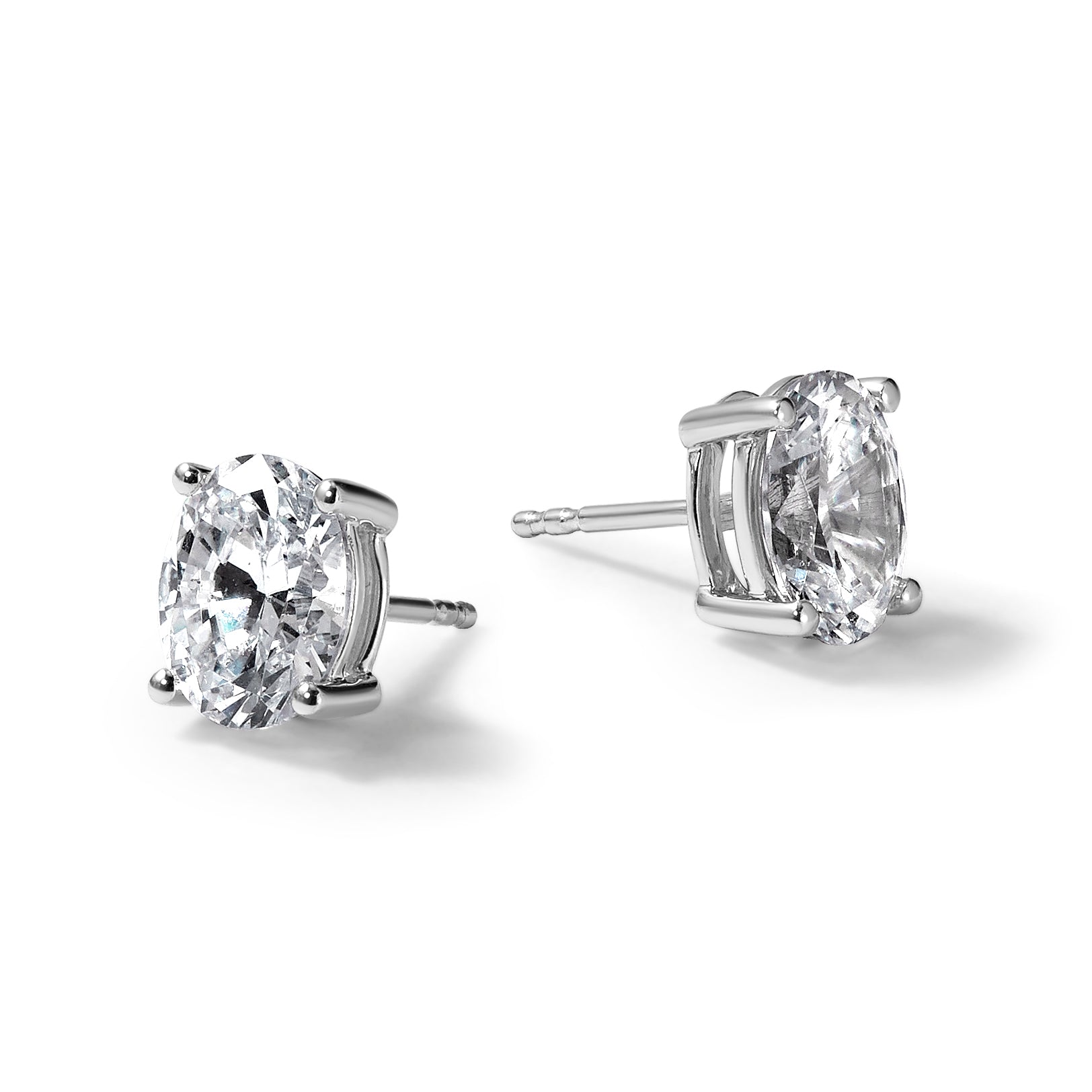 14K White Gold 1 1/2 ct Lab-Created Diamond VS/SI+ G+, Oval-Cut 4-Prong Stud Earrings