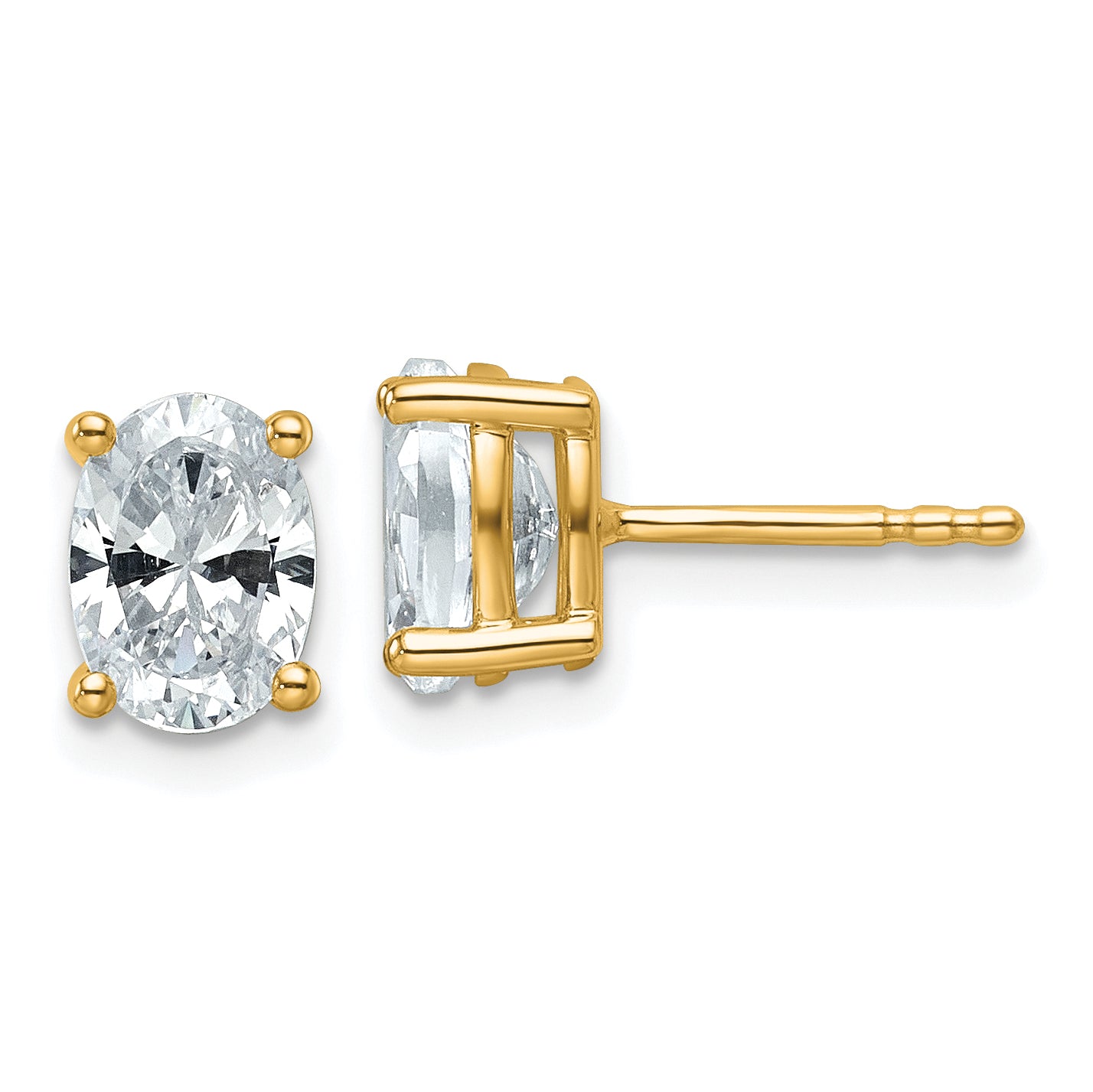 14K Yellow Gold 1 1/2 ct Certified Lab-Created Diamond VS+ F+, Oval-Cut 4-Prong Stud Earrings