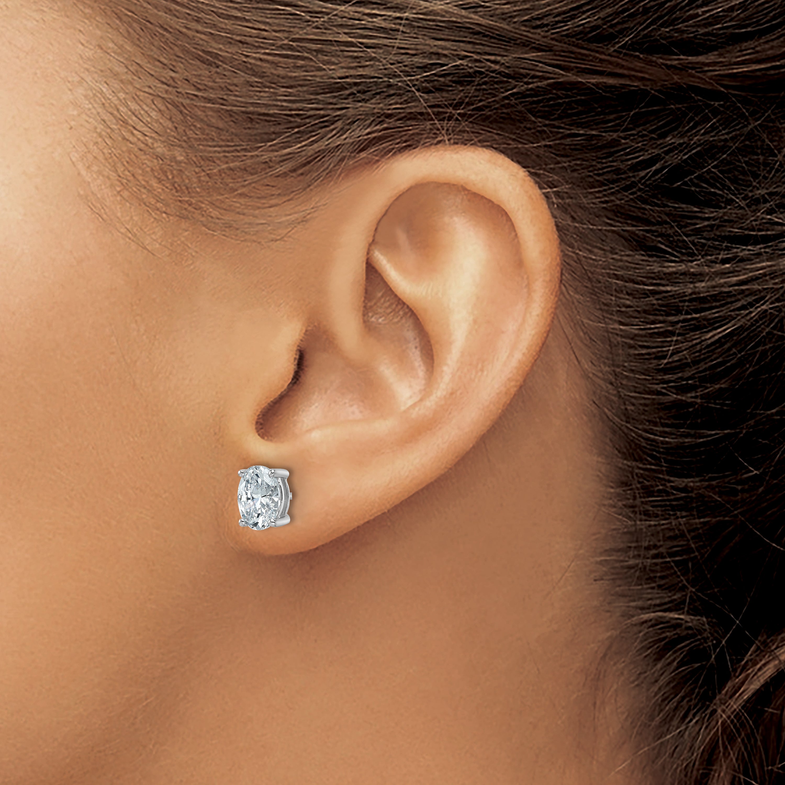 14K White Gold 2 ct Certified Lab-Created Diamond VS+ F+, Oval-Cut 4-Prong Stud Earrings
