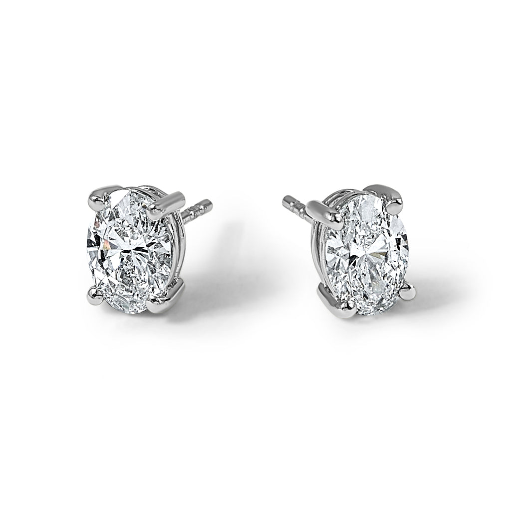14K White Gold 2 ct Certified Lab-Created Diamond VS/SI+ G+, Oval-Cut 4-Prong Stud Earrings