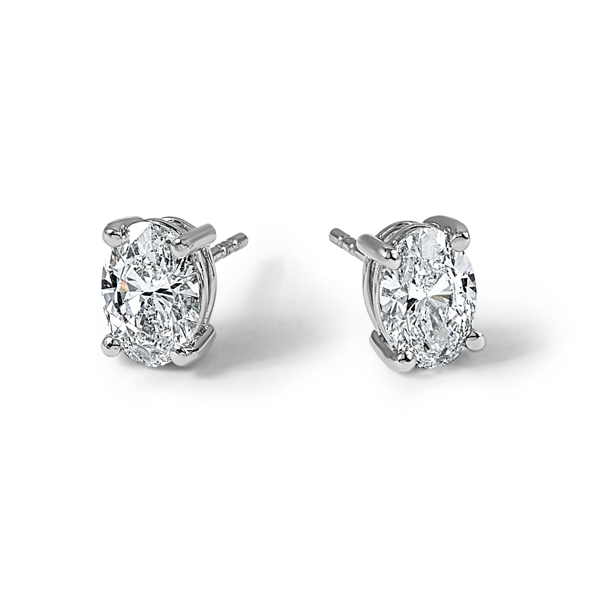 14K White Gold 2 ct Lab-Created Diamond VS+ F+, Oval-Cut 4-Prong Stud Earrings