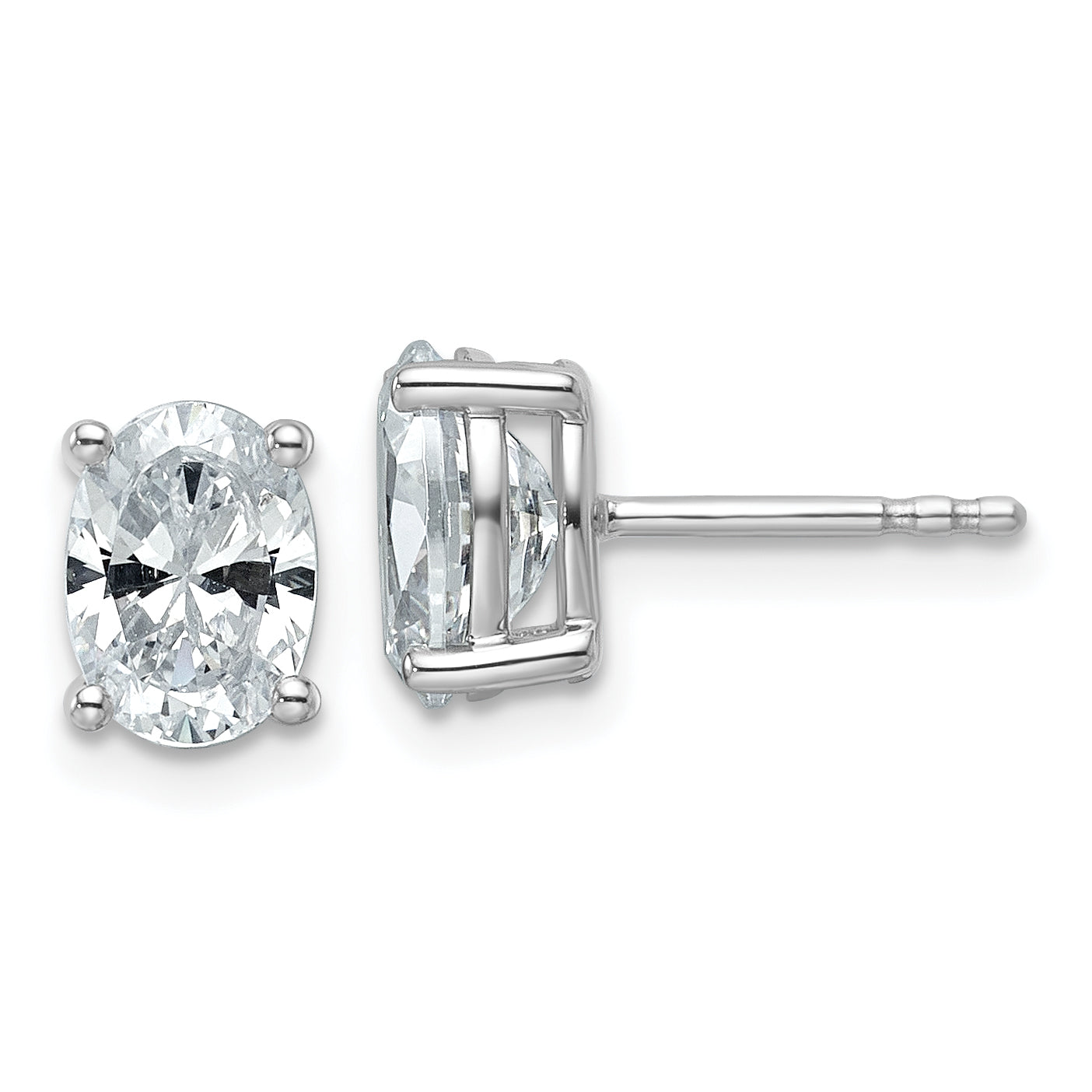14K White Gold 2 ct Certified Lab-Created Diamond VS/SI+ G+, Oval-Cut 4-Prong Stud Earrings