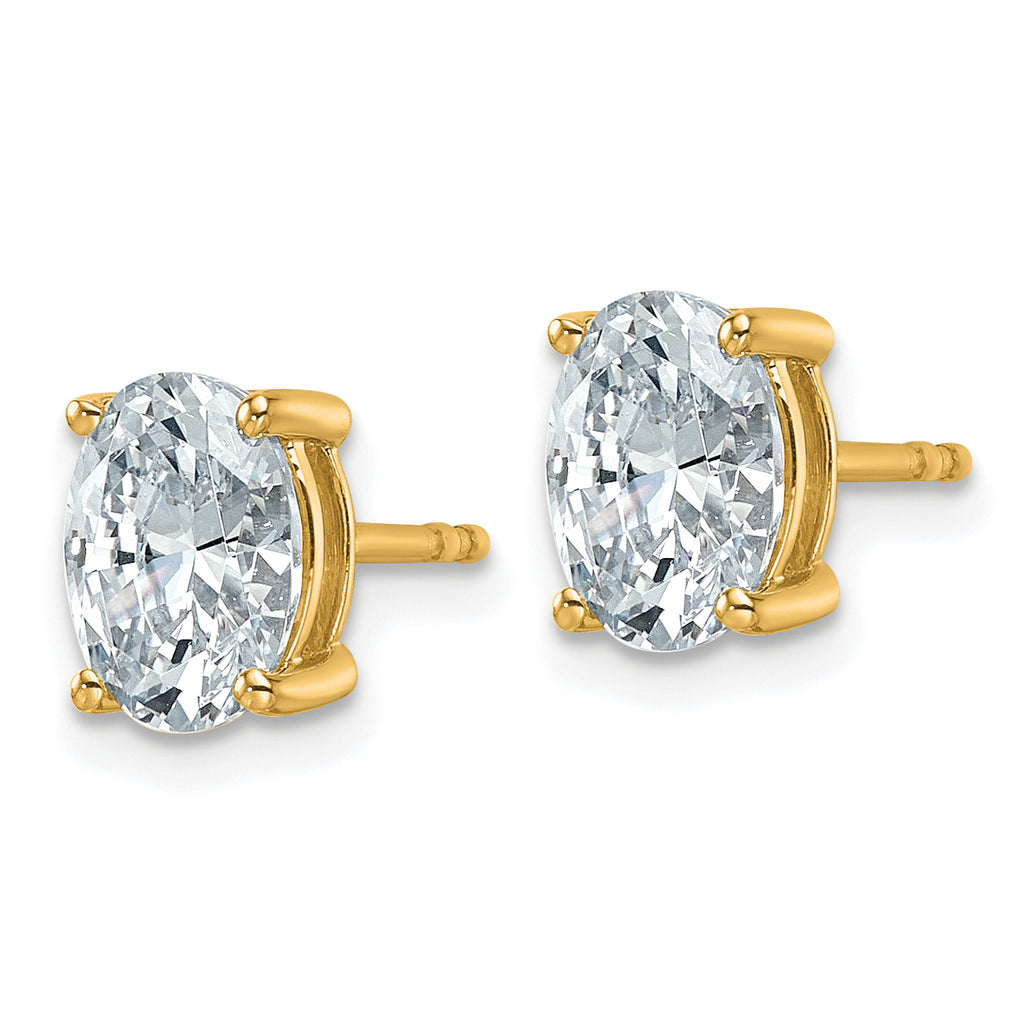 14K Yellow Gold 2 ct Certified Lab-Created Diamond VS/SI+ G+, Oval-Cut 4-Prong Stud Earrings