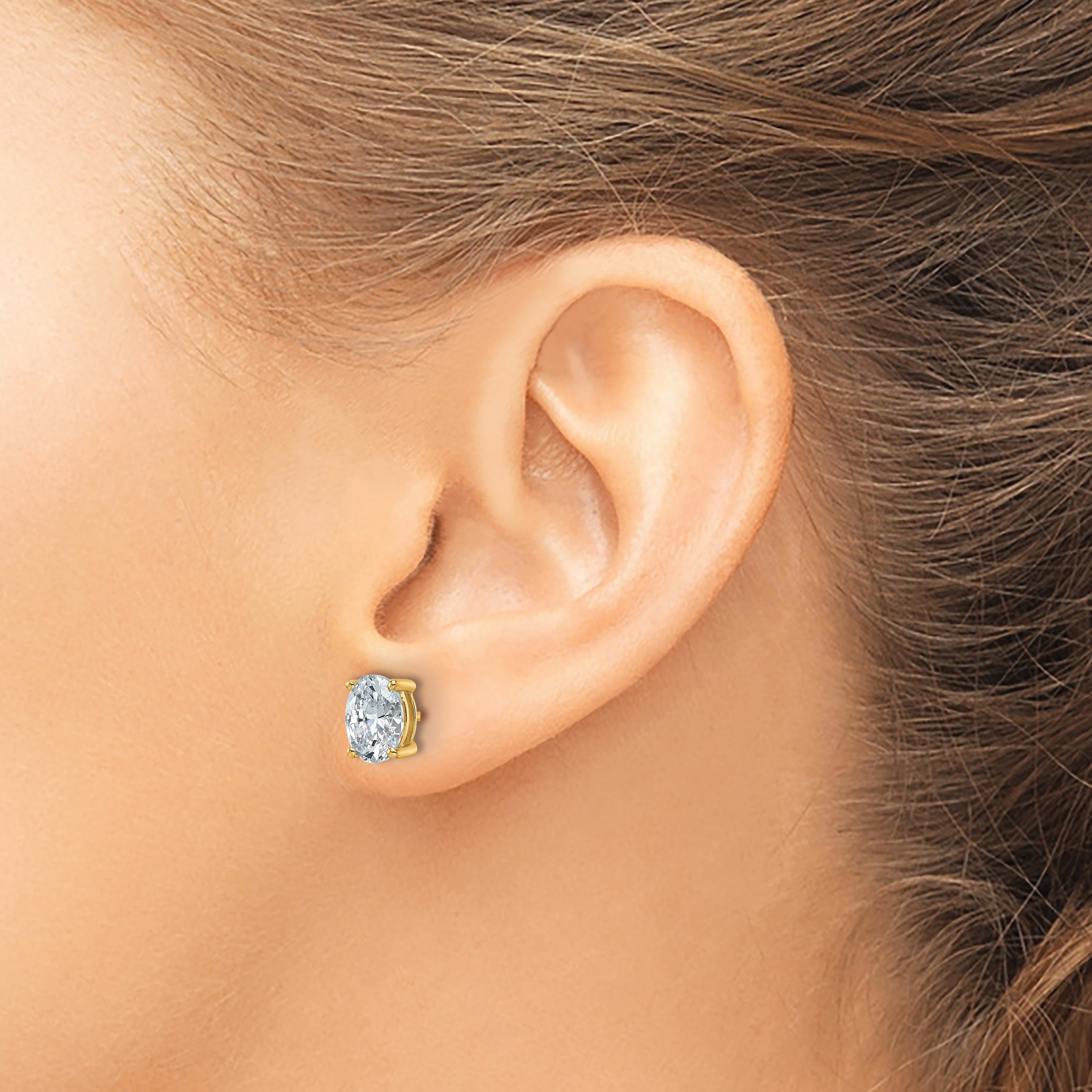 14K Yellow Gold 2 ct Certified Lab-Created Diamond VS+ F+, Oval-Cut 4-Prong Stud Earrings