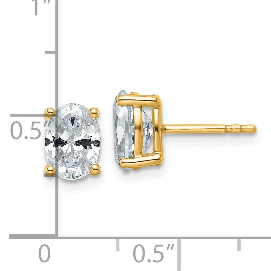 14K Yellow Gold 2 ct Certified Lab-Created Diamond VS+ F+, Oval-Cut 4-Prong Stud Earrings