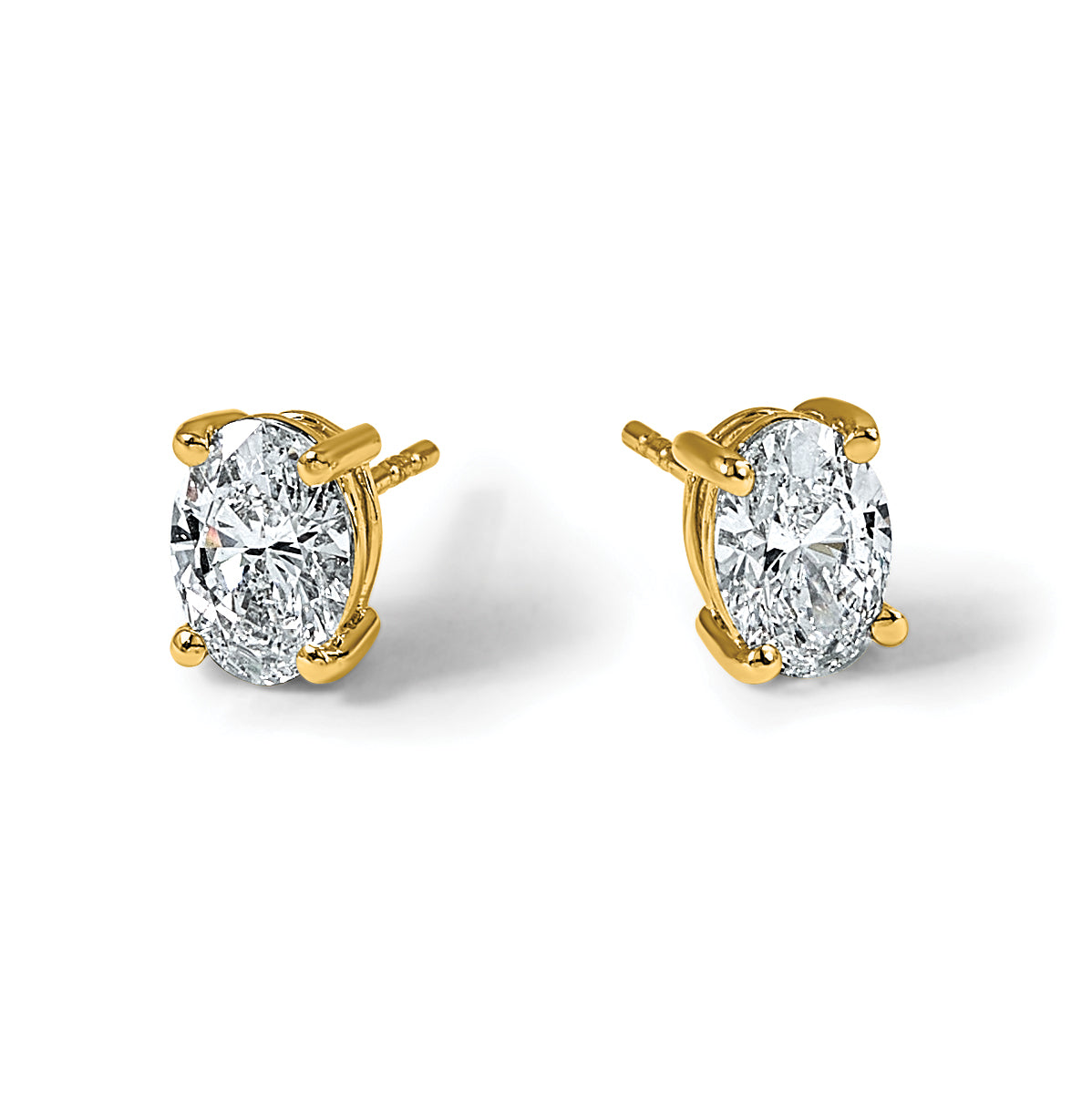 14K Yellow Gold 2 ct Lab-Created Diamond VS/SI+ G+, Oval-Cut 4-Prong Stud Earrings