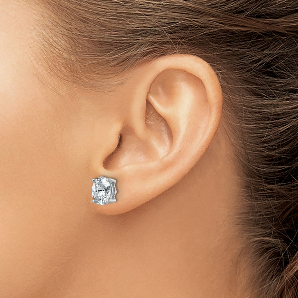 14K White Gold 3 ct Lab-Created Diamond VS+ F+, Oval-Cut 4-Prong Stud Earrings