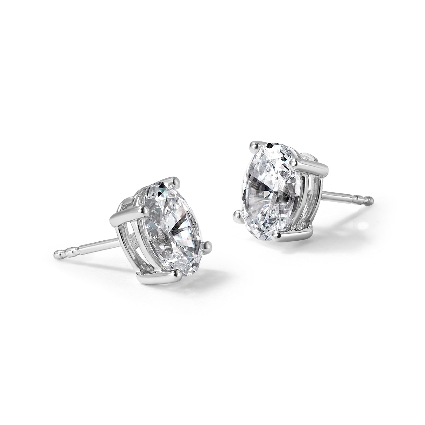 14K White Gold 3 ct Certified Lab-Created Diamond VS+ F+, Oval-Cut 4-Prong Stud Earrings