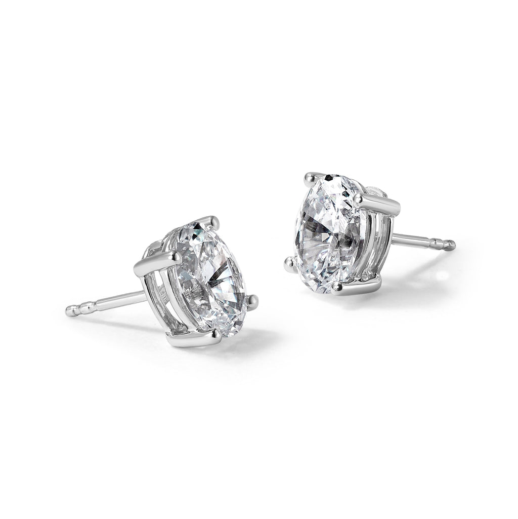 14K White Gold 3 ct Lab-Created Diamond VS+ F+, Oval-Cut 4-Prong Stud Earrings