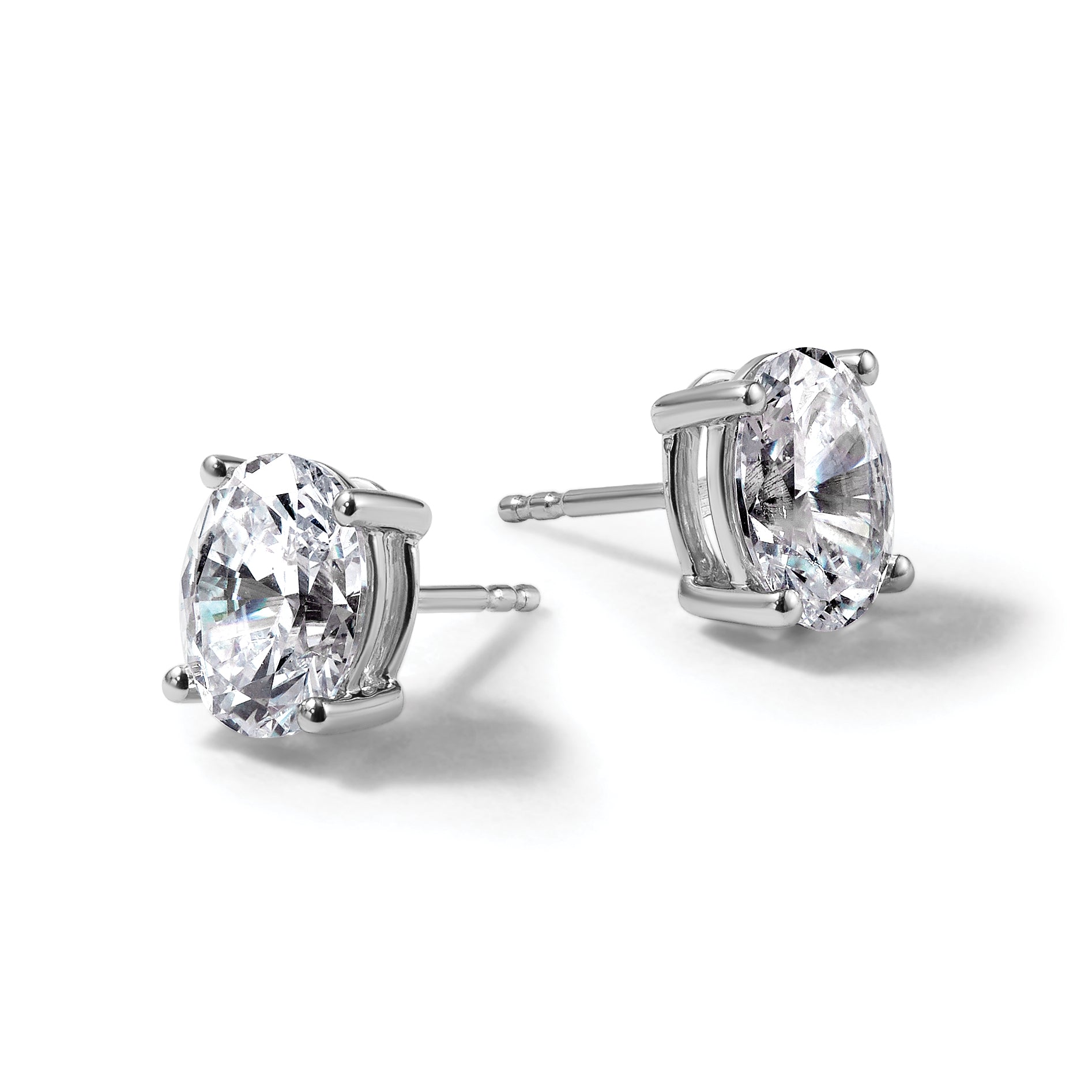 14K White Gold 3 ct Certified Lab-Created Diamond VS+ F+, Oval-Cut 4-Prong Stud Earrings