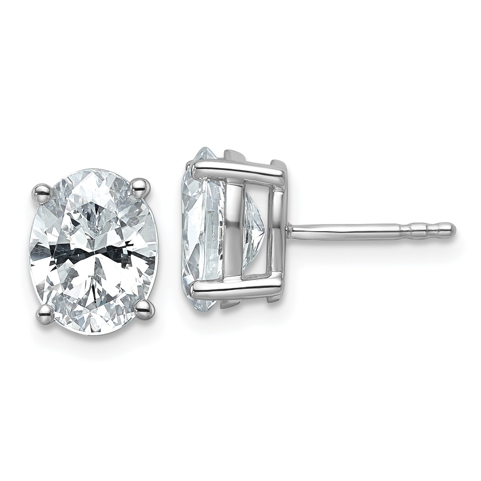 14K White Gold 3 ct Lab-Created Diamond VS+ F+, Oval-Cut 4-Prong Stud Earrings