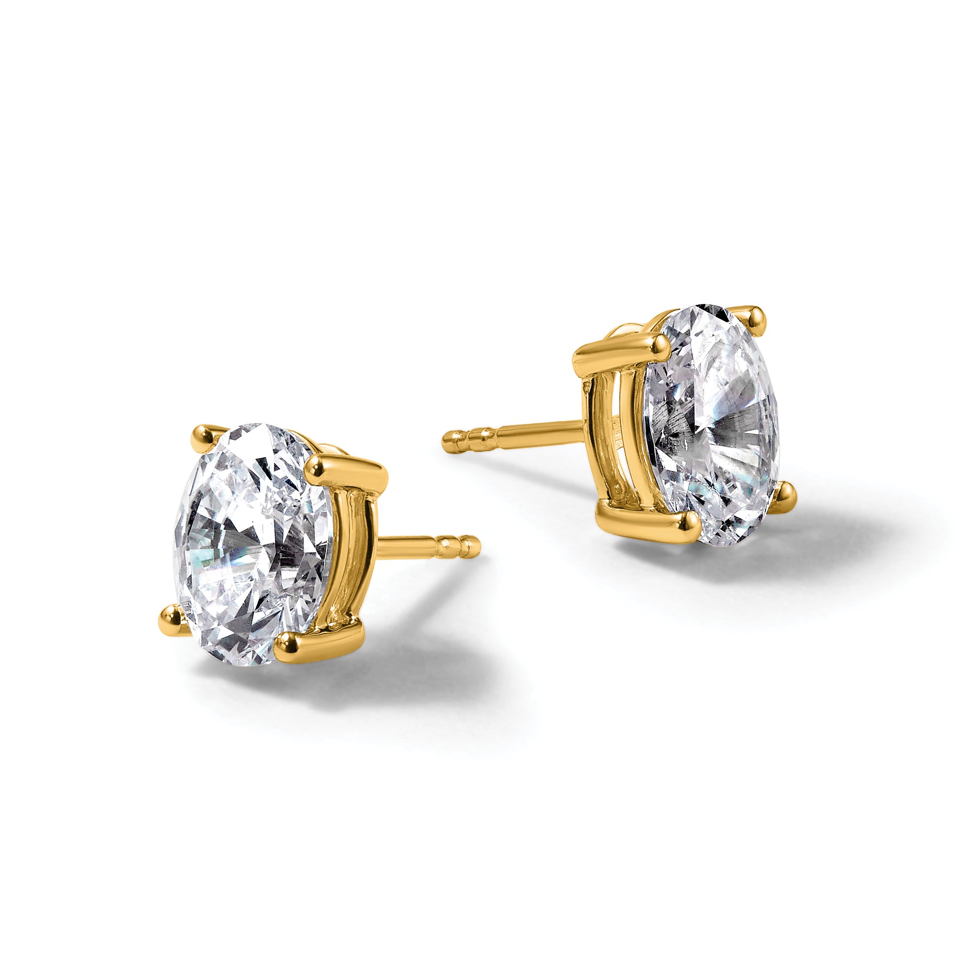 14K Yellow Gold 3 ct Lab-Created Diamond VS/SI+ G+, Oval-Cut 4-Prong Stud Earrings