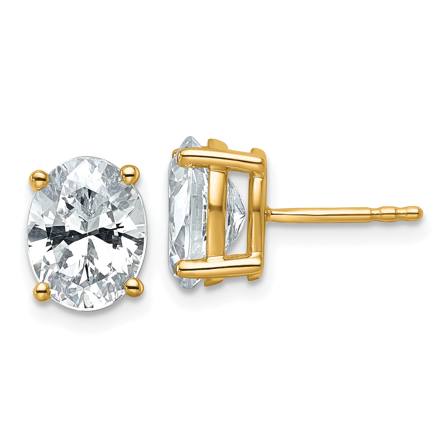14K Yellow Gold 3 ct Certified Lab-Created Diamond VS/SI+ G+, Oval-Cut 4-Prong Stud Earrings