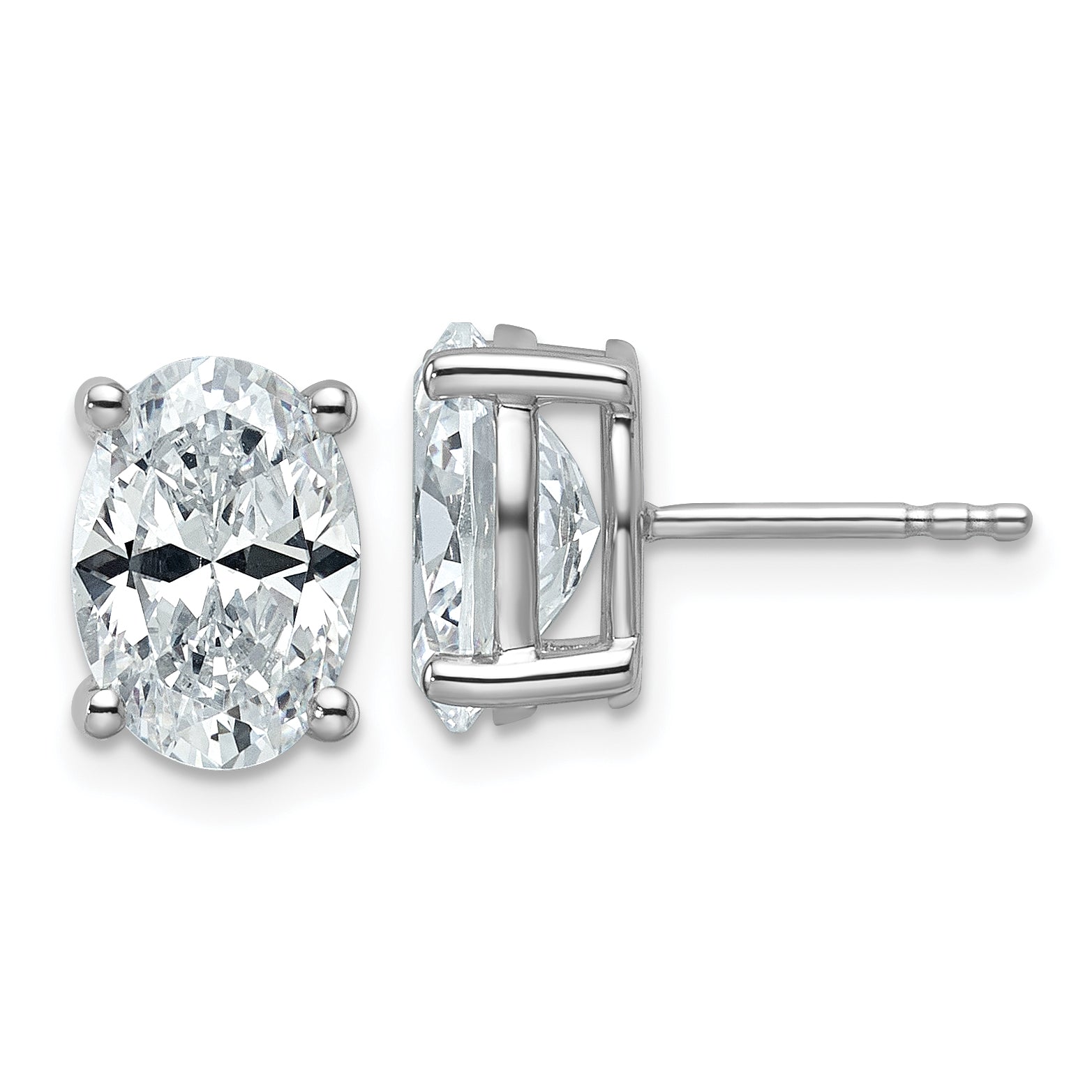 14K White Gold 4 ct Certified Lab-Created Diamond VS/SI+ G+, Oval-Cut 4-Prong Stud Earrings Main image