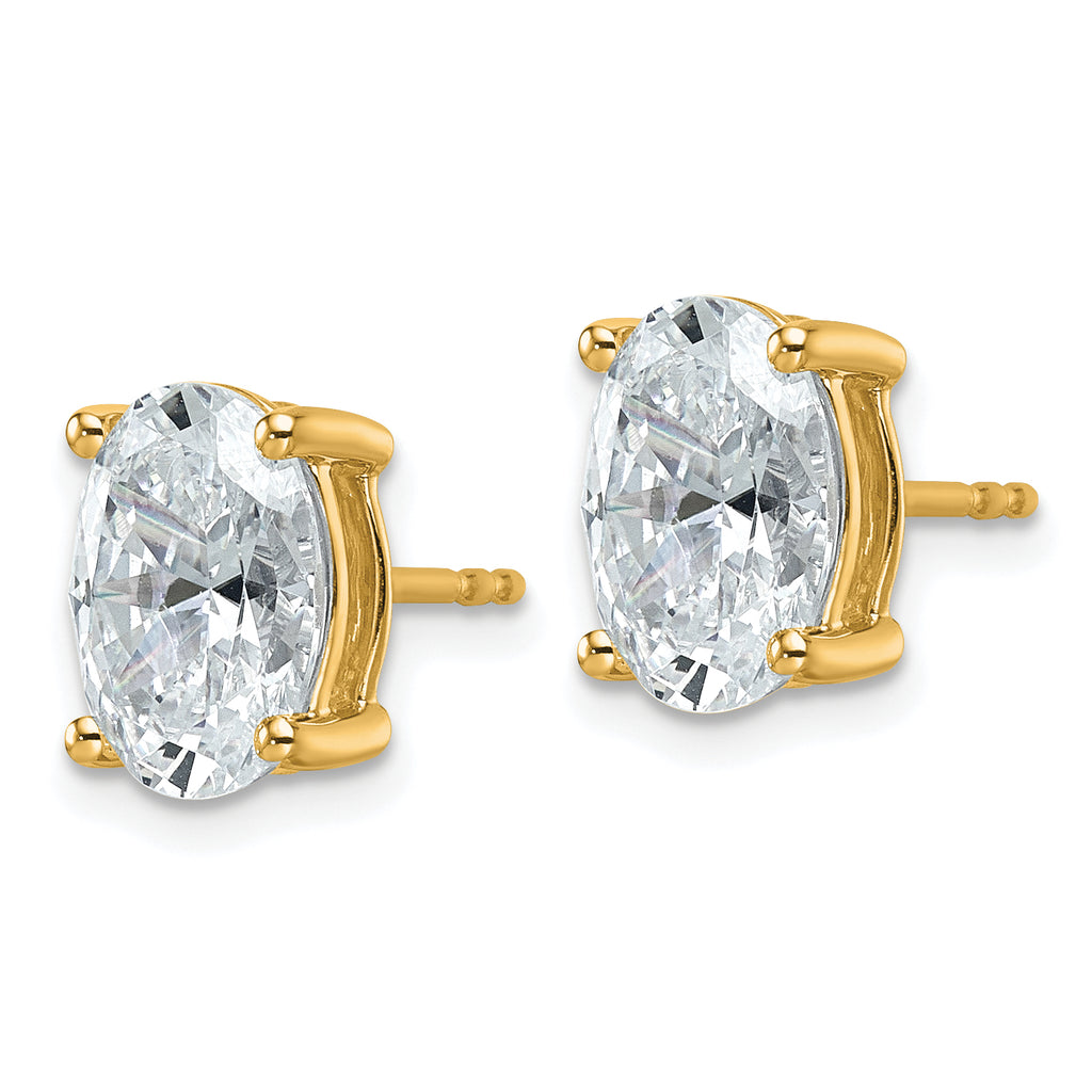 14K Yellow Gold 4 ct Lab-Created Diamond VS+ F+, Oval-Cut 4-Prong Stud Earrings