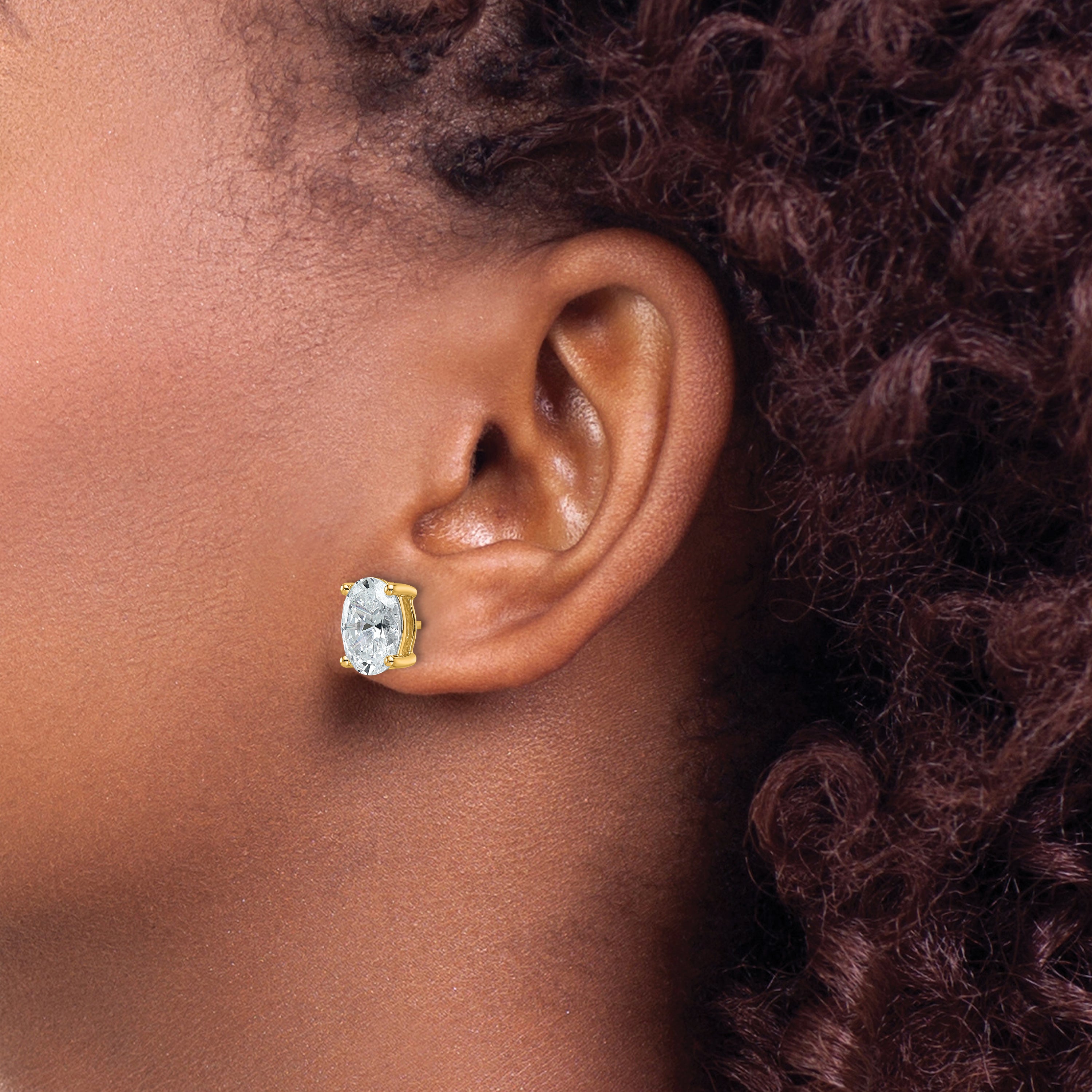 14K Yellow Gold 4 ct Lab-Created Diamond VS/SI+ G+, Oval-Cut 4-Prong Stud Earrings