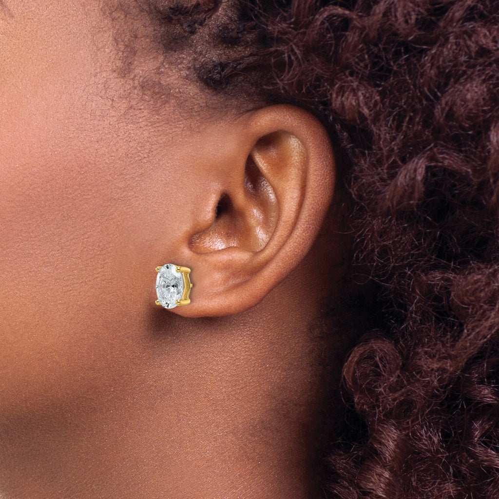 14K Yellow Gold 4 ct Certified Lab-Created Diamond VS/SI+ G+, Oval-Cut 4-Prong Stud Earrings