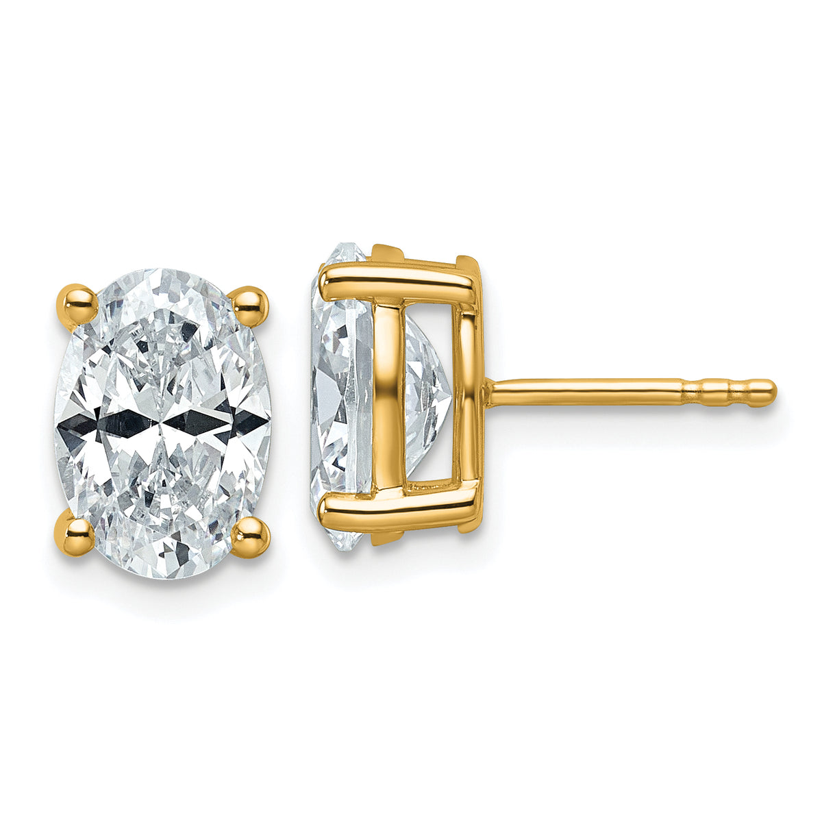 14K Yellow Gold 4 ct Lab-Created Diamond VS/SI+ G+, Oval-Cut 4-Prong Stud Earrings