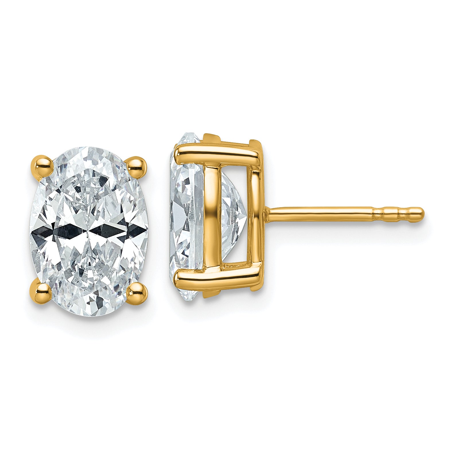 14K Yellow Gold 4 ct Lab-Created Diamond VS+ F+, Oval-Cut 4-Prong Stud Earrings