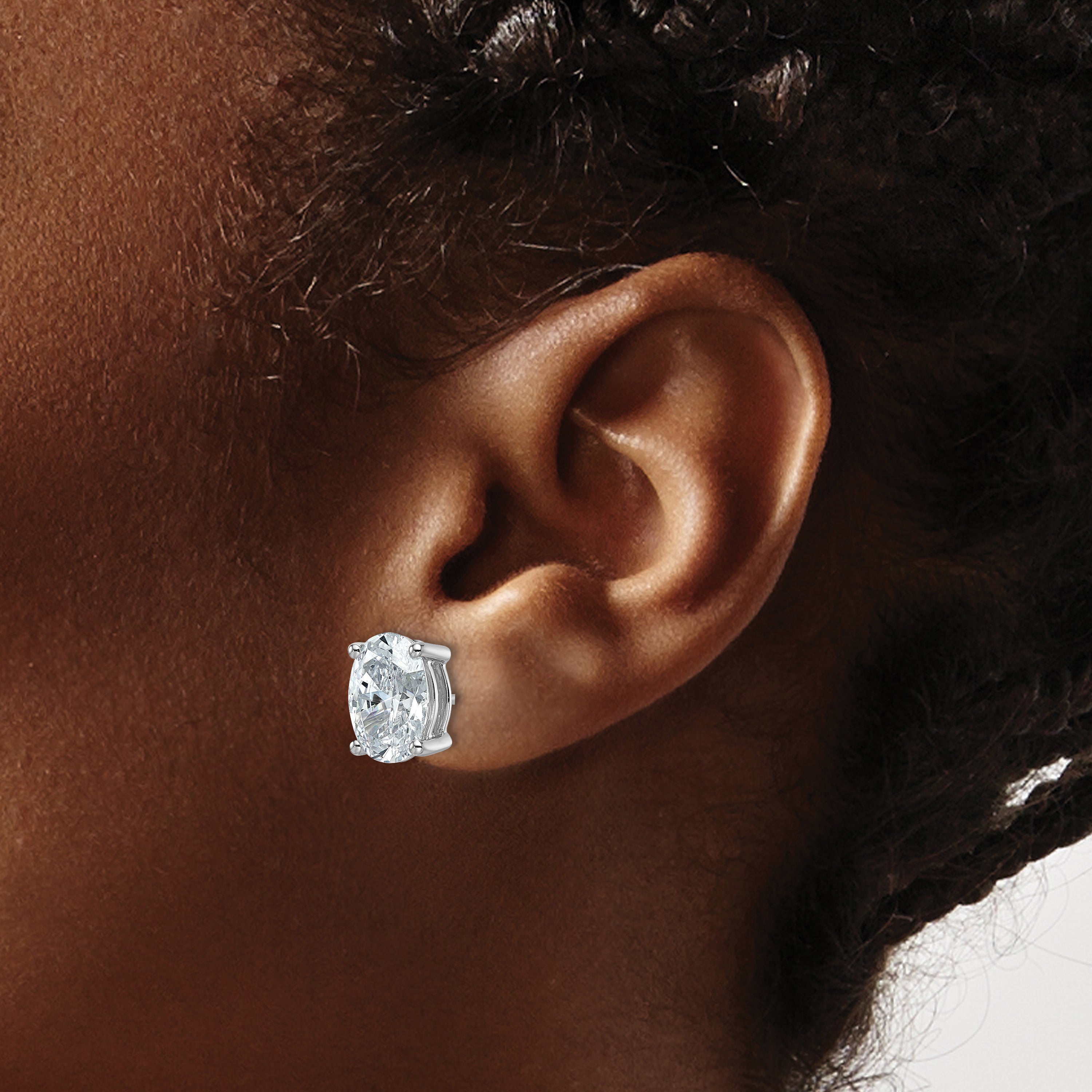 14K White Gold 5 ct Certified Lab-Created Diamond VS+ F+, Oval-Cut 4-Prong Stud Earrings