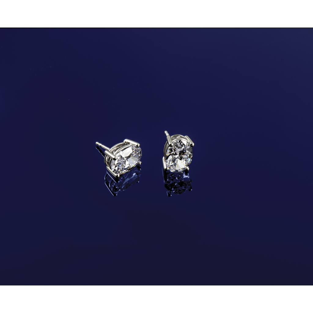 14K White Gold 6 ct Certified Lab-Created Diamond VS/SI+ G+, Oval-Cut 4-Prong Stud Earrings
