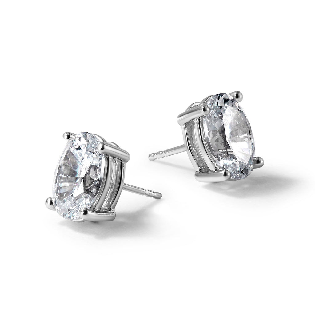14K White Gold 6 ct Lab-Created Diamond VS+ F+, Oval-Cut 4-Prong Stud Earrings