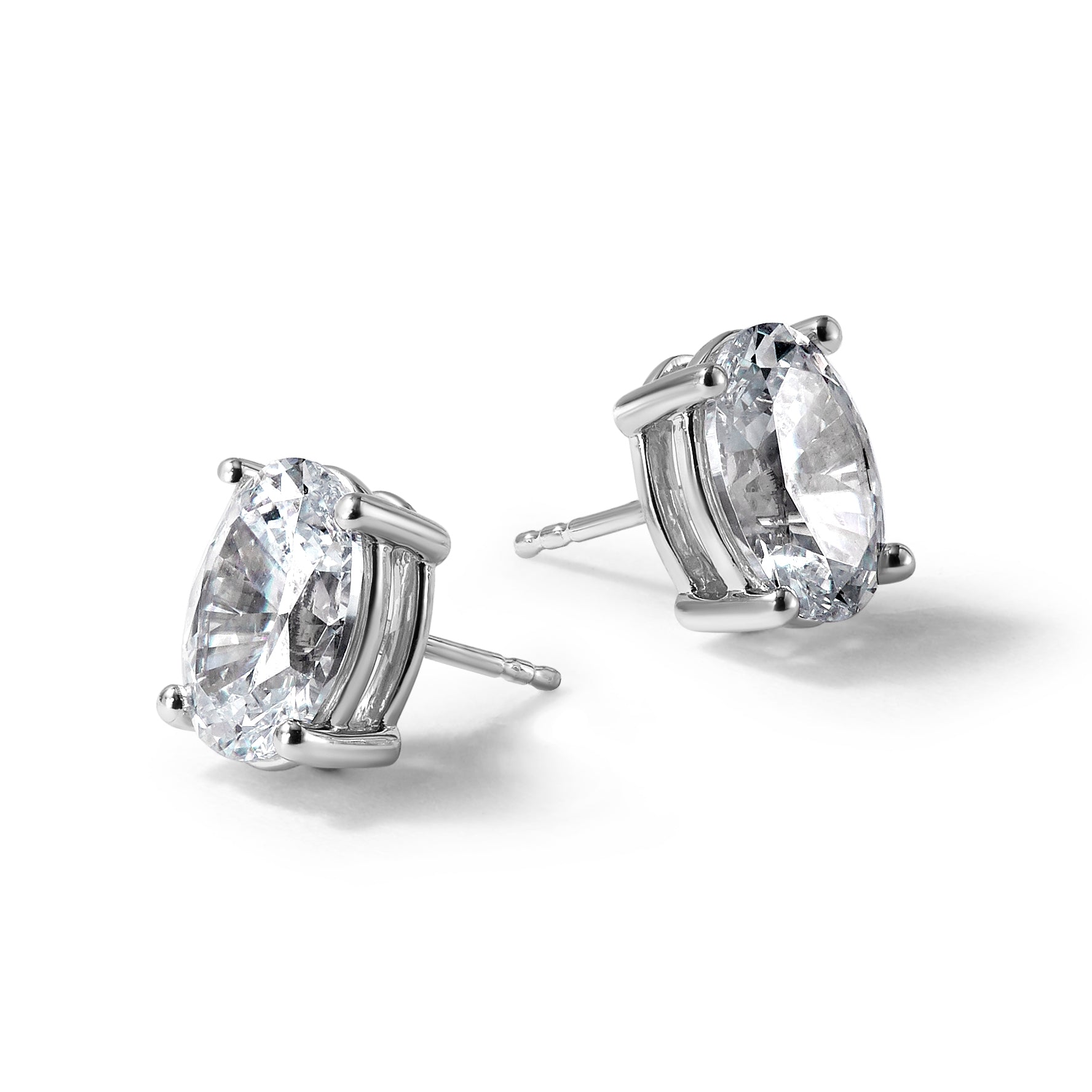 14K White Gold 6 ct Lab-Created Diamond VS/SI+ G+, Oval-Cut 4-Prong Stud Earrings