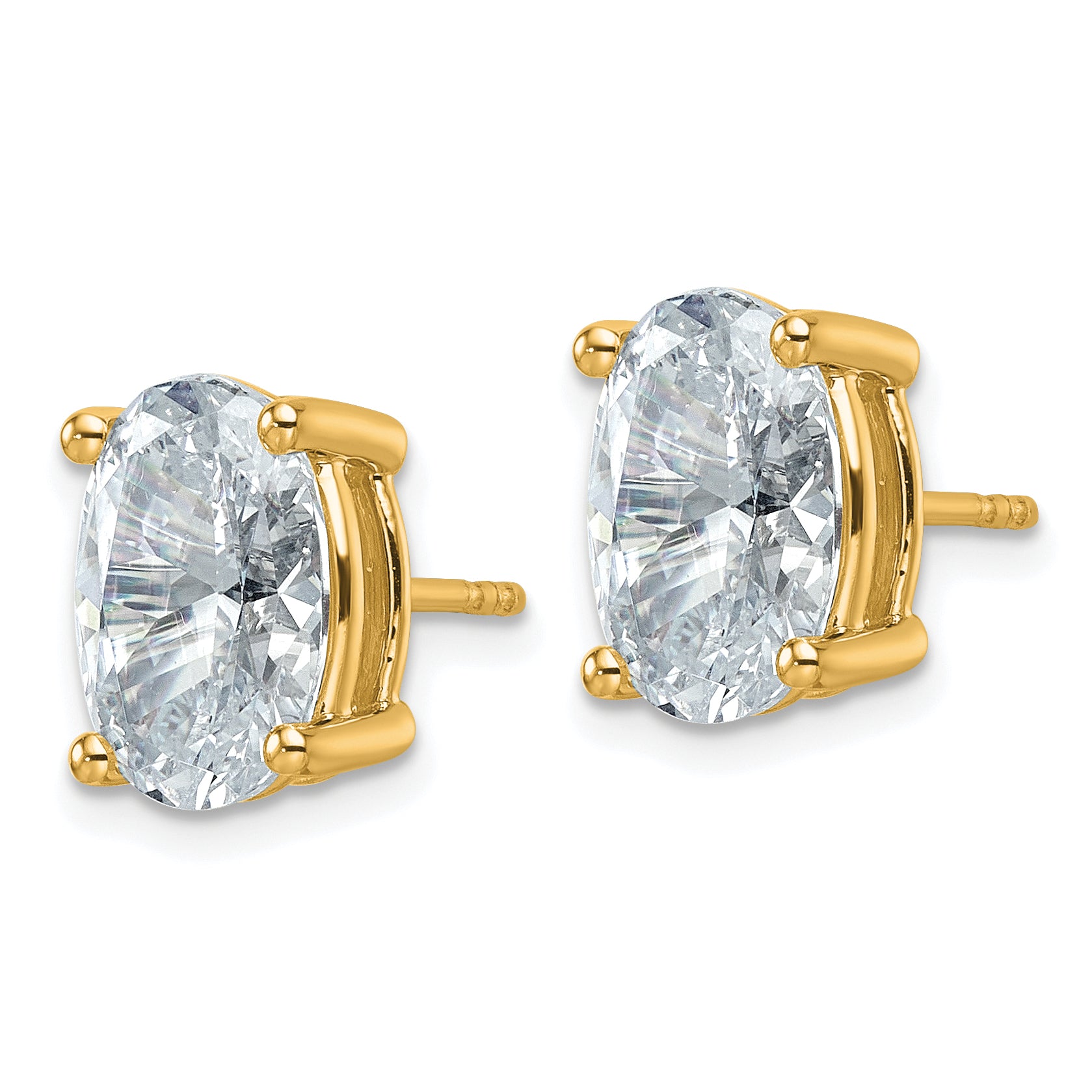 14K Yellow Gold 6 ct Certified Lab-Created Diamond VS+ F+, Oval-Cut 4-Prong Stud Earrings