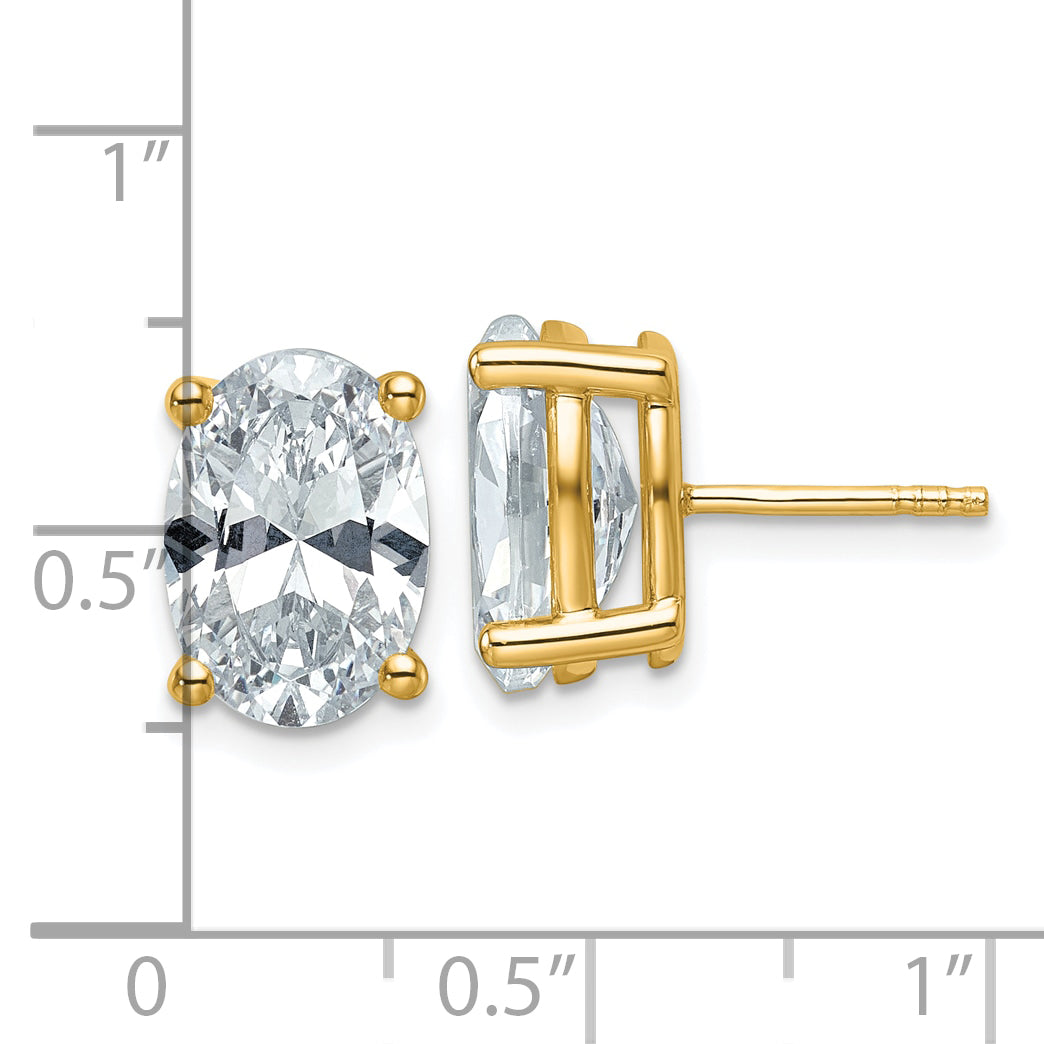 14K Yellow Gold 6 ct Lab-Created Diamond VS+ F+, Oval-Cut 4-Prong Stud Earrings