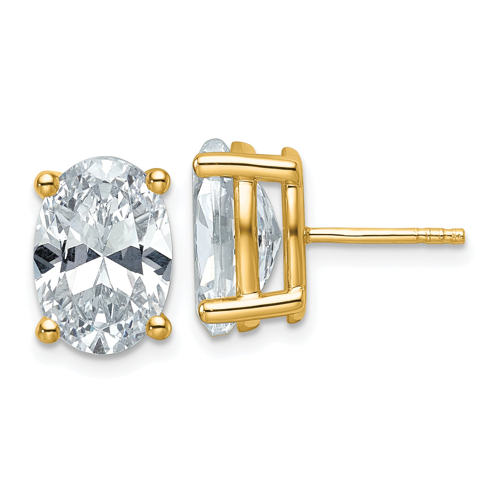 14K Yellow Gold 6 ct Lab-Created Diamond VS+ F+, Oval-Cut 4-Prong Stud Earrings