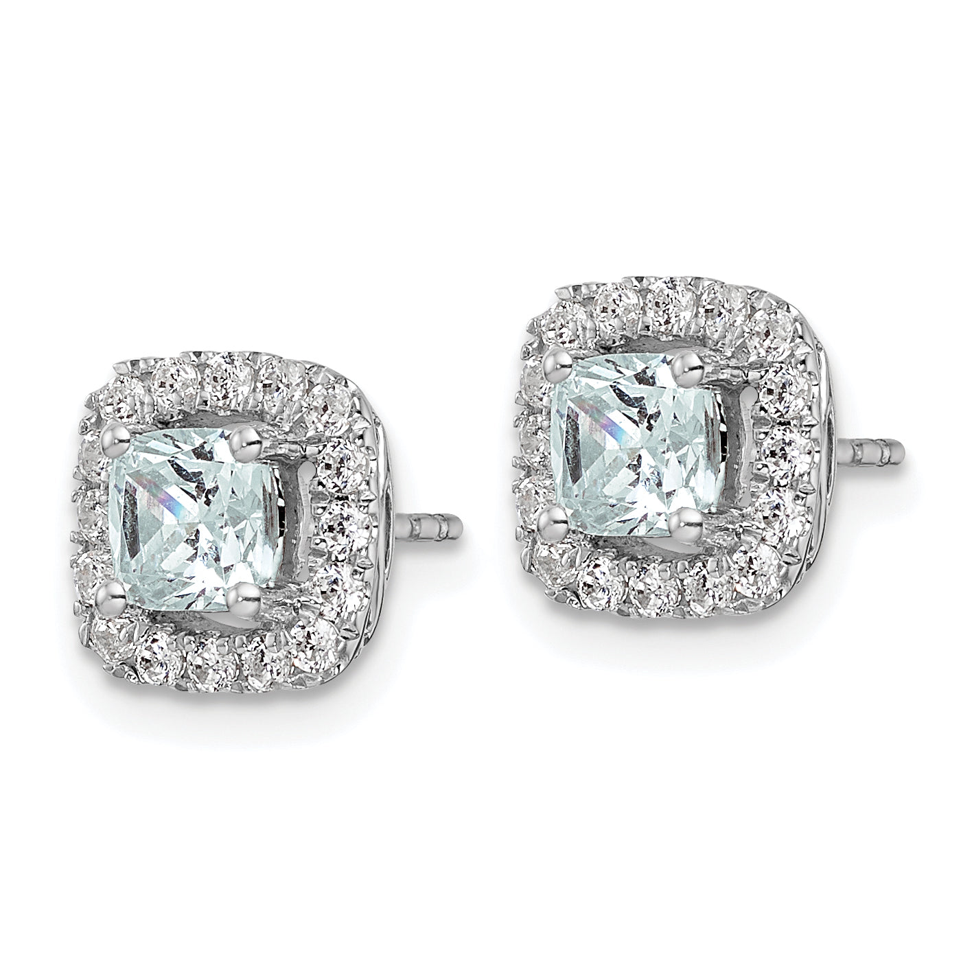 14k White Gold 3/8 carat Lab Grown Diamond VS/SI+ G+ March Birthstone Aquamarine Halo Post Earrings Secondary image