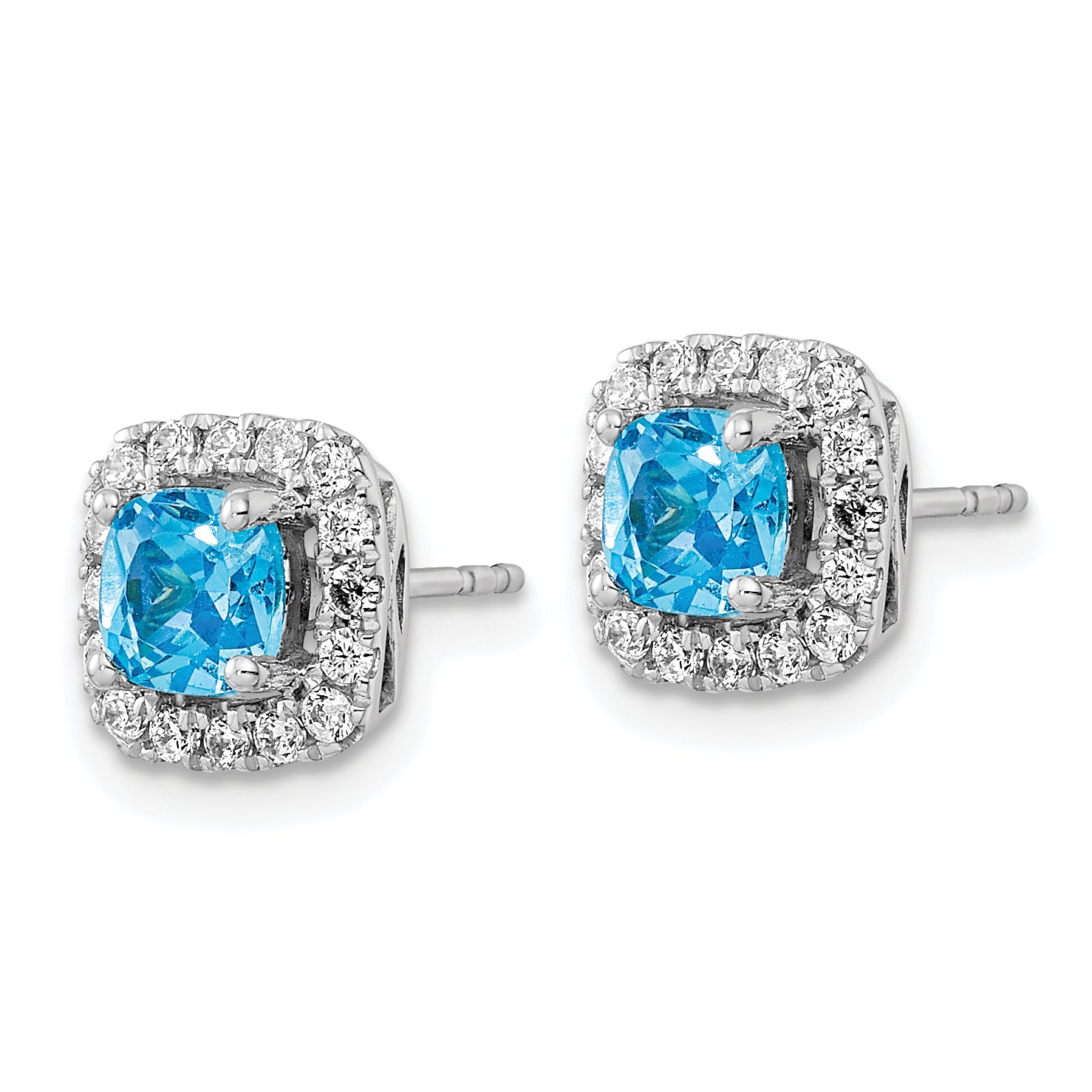 14k White Gold 3/8 carat Lab Grown Diamond VS/SI+ G+ December Birthstone Blue Topaz Halo Post Earrings Secondary image
